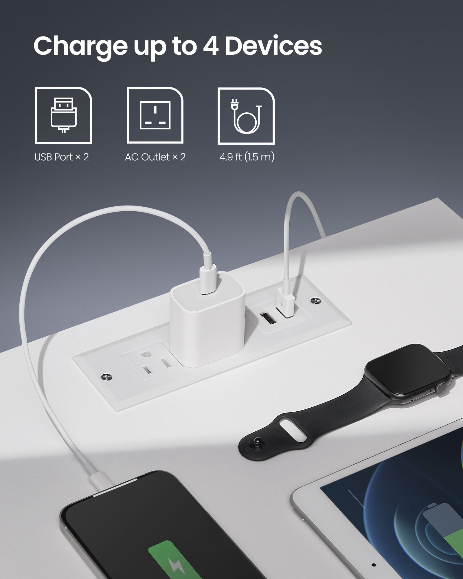 Set of 2 LED Nightstands with Charging Station - Adjustable Colors - 2 AC Outlets - 2 USB Ports - Bedside Tables - Side Tables with Drawer - 13.8 x 15.7 x 21.7 Inches - Cloud White ULET918T14