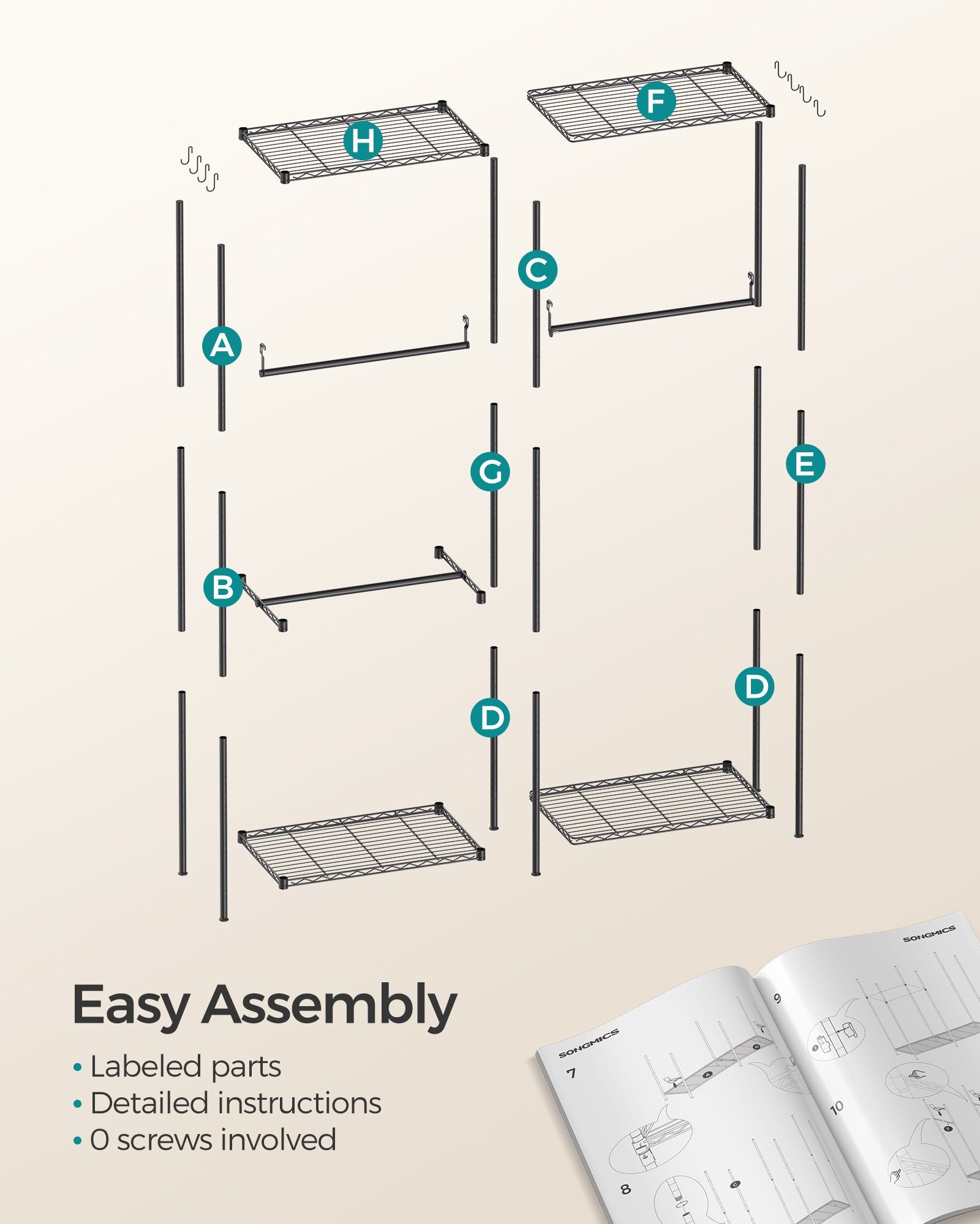 Metal Clothing Rack with Adjustable Shelves and Hanging Rails - Ink Black