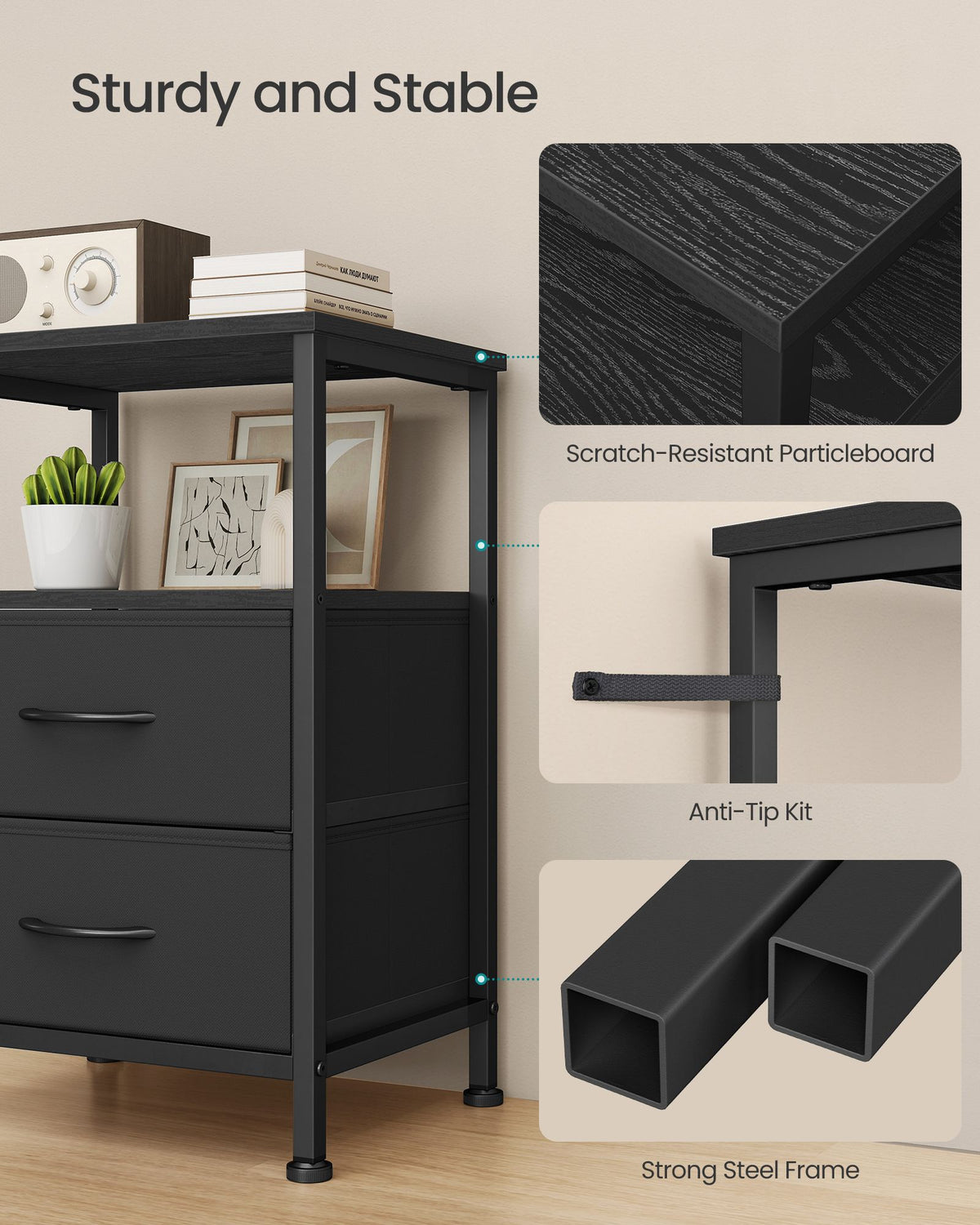 BELLAH Collection Nightstand - 2 Drawers - Open Shelf - Industrial Style