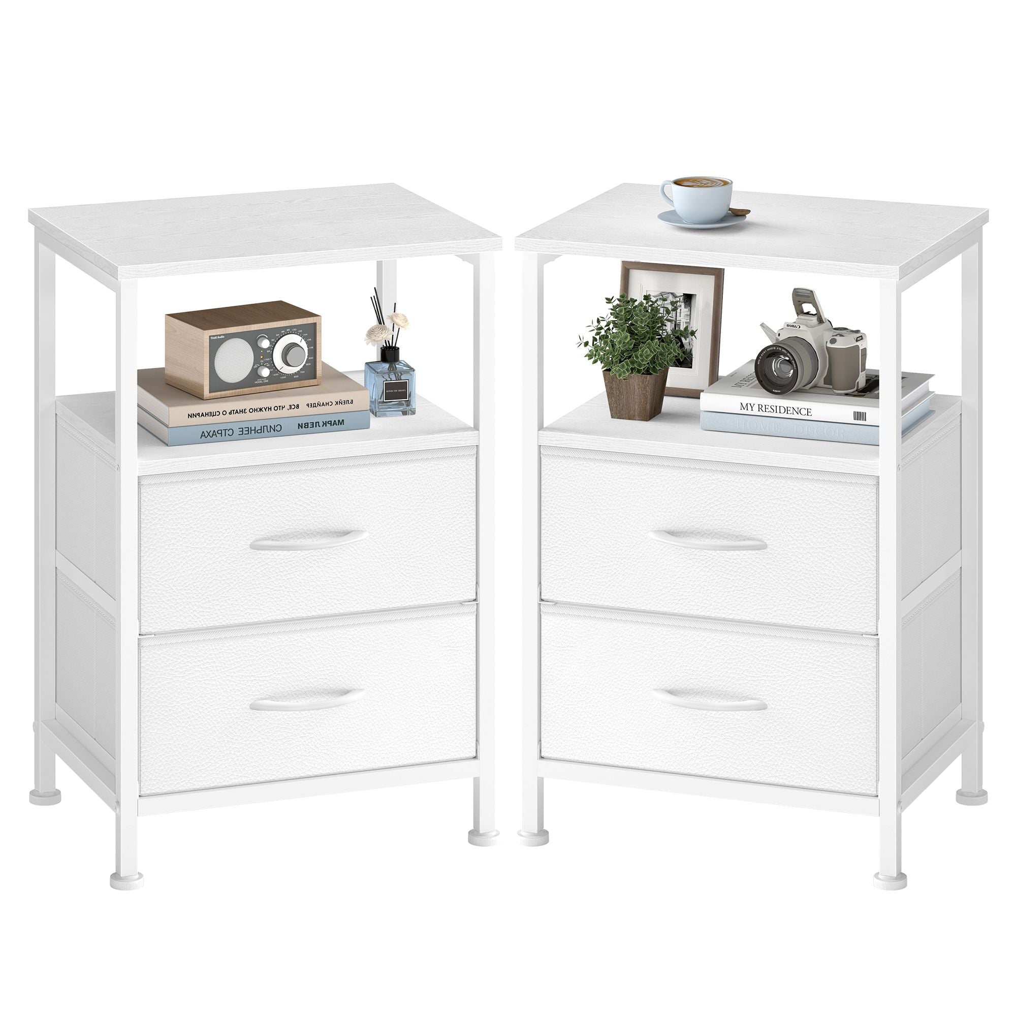 Nightstand - Bed Side Table - End Table with 2 Drawers | 1 Open Shelf - Industrial - Rustic Brown - BELLAH Collection ULGS052K101S - Cloud White