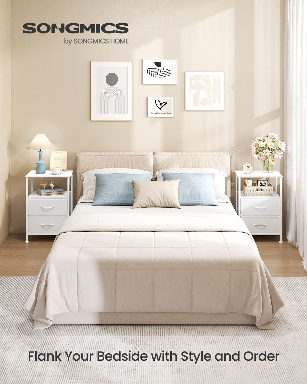 BELLAH Collection Nightstand - 2 Drawers - Open Shelf - Industrial Style