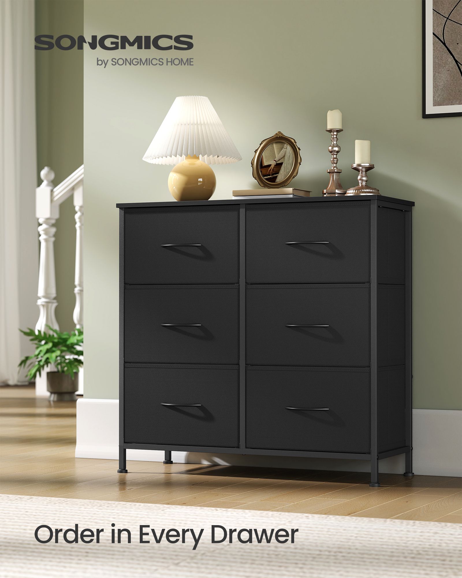 Dresser for Bedroom - 6-Drawer Storage Organizer - Ink Black & Ebony Black - Steel Frame - Ink Black, Ebony Black