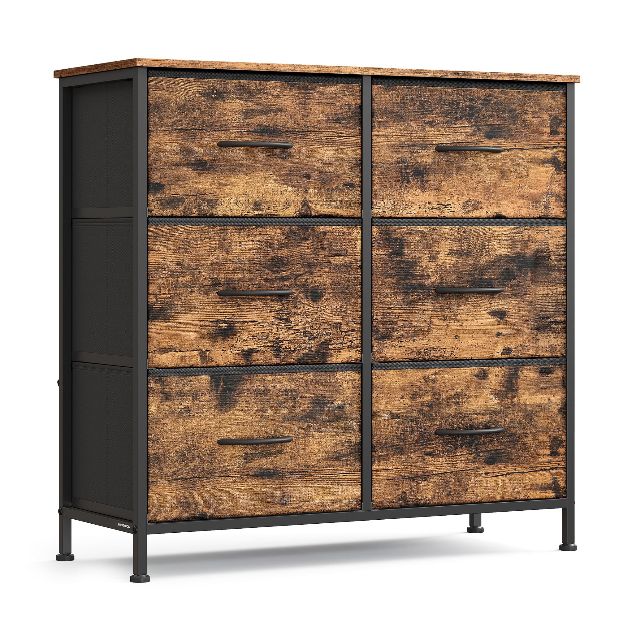 Dresser for Bedroom - 6-Drawer Storage Organizer - Ink Black & Ebony Black - Steel Frame - Rustic Brown, Ink Black