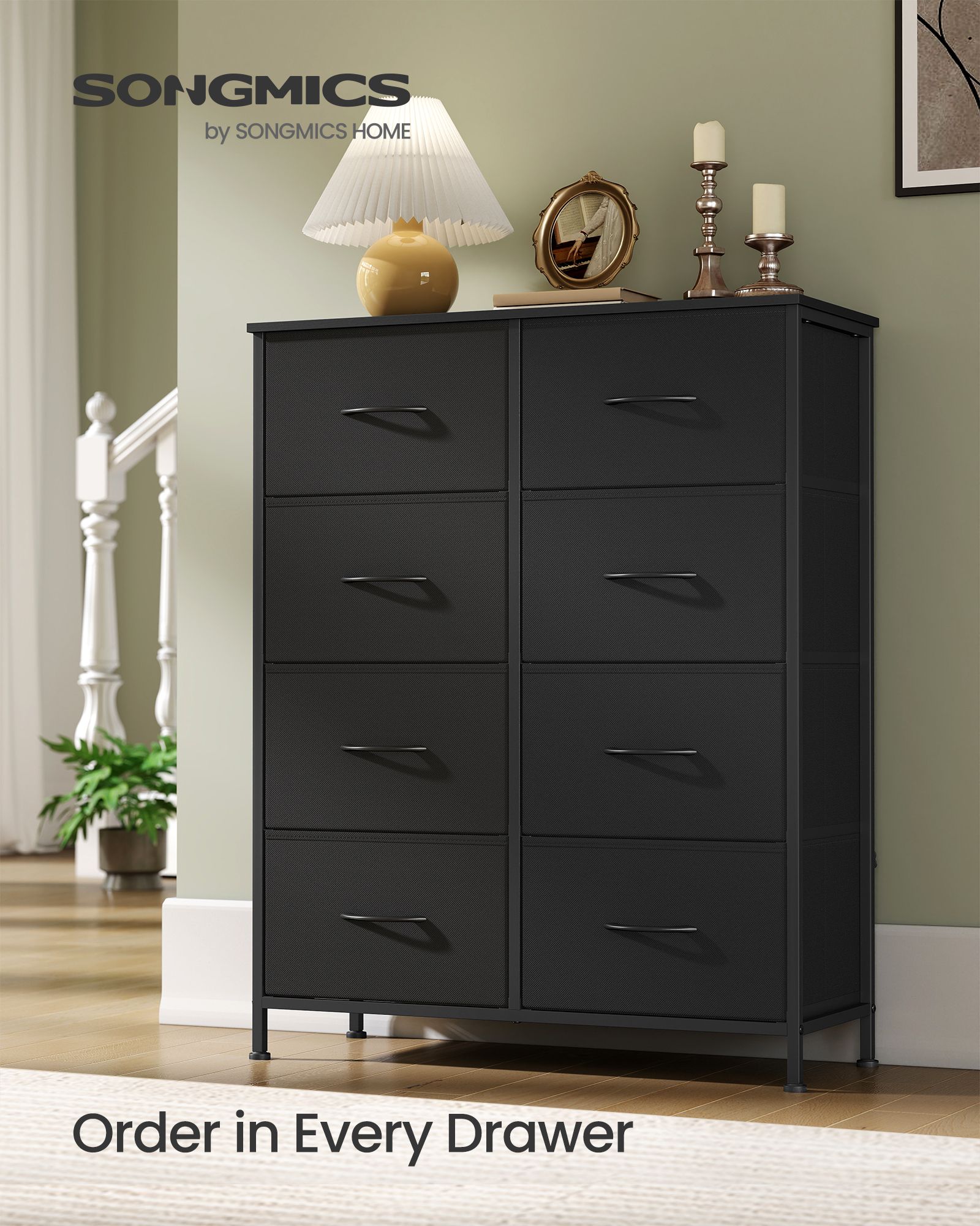 Dresser for Bedroom - 8-Drawer Storage Organizer - Ink Black & Ebony Black - Steel Frame - Ink Black, Ebony Black