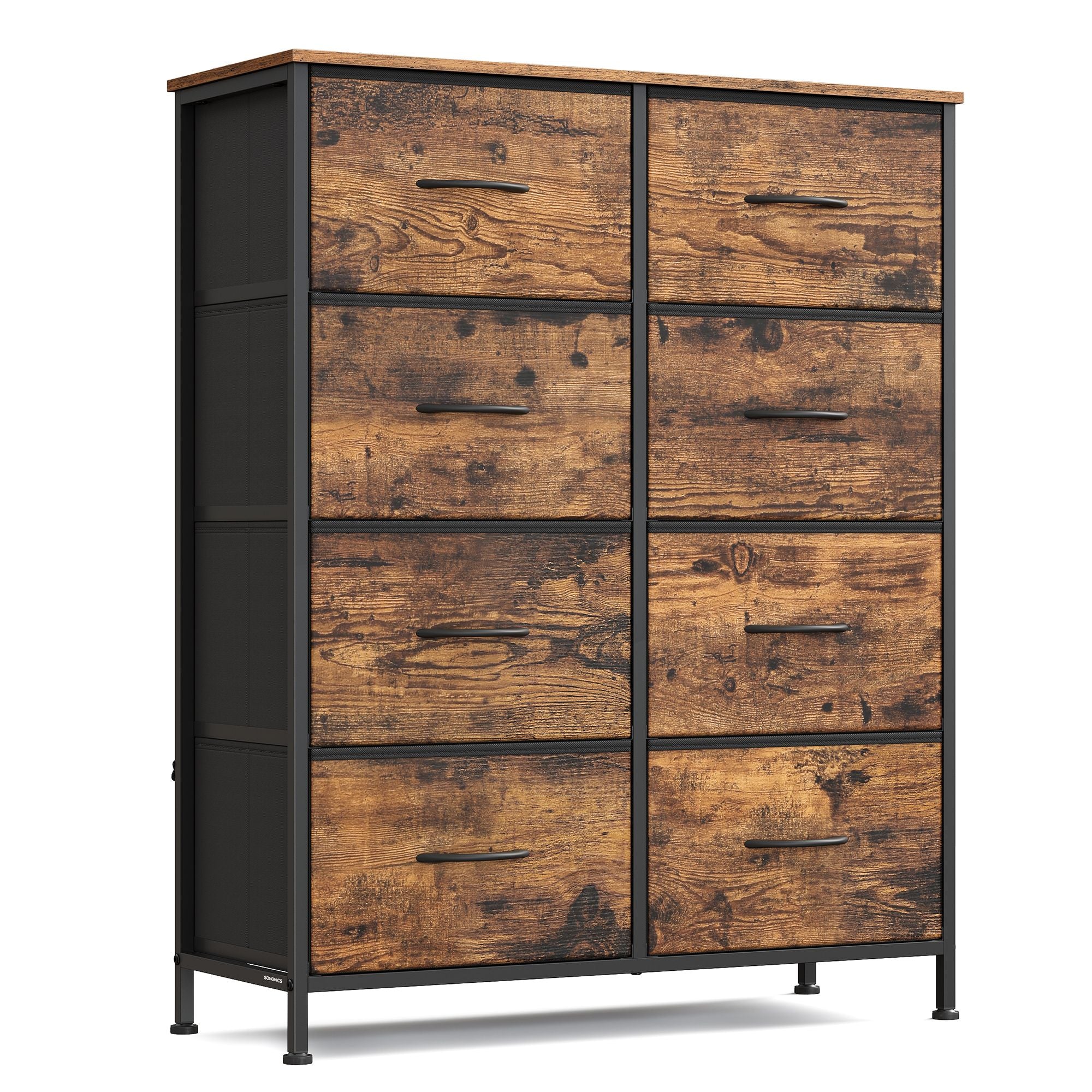 Dresser for Bedroom - 8-Drawer Storage Organizer - Ink Black & Ebony Black - Steel Frame - Rustic Brown, Ink Black