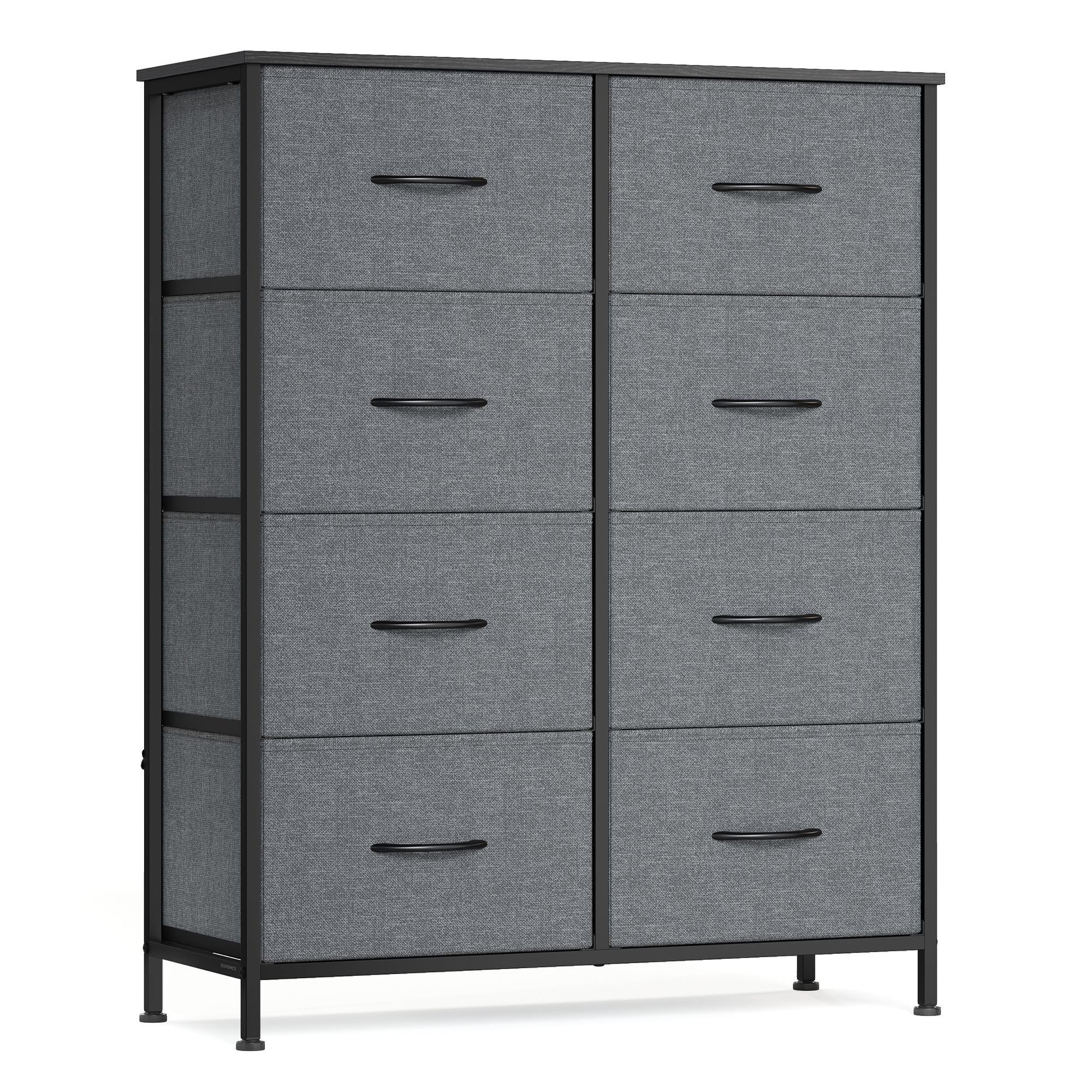 Dresser for Bedroom - 8-Drawer Storage Organizer - Ink Black & Ebony Black - Steel Frame - Dark Gray