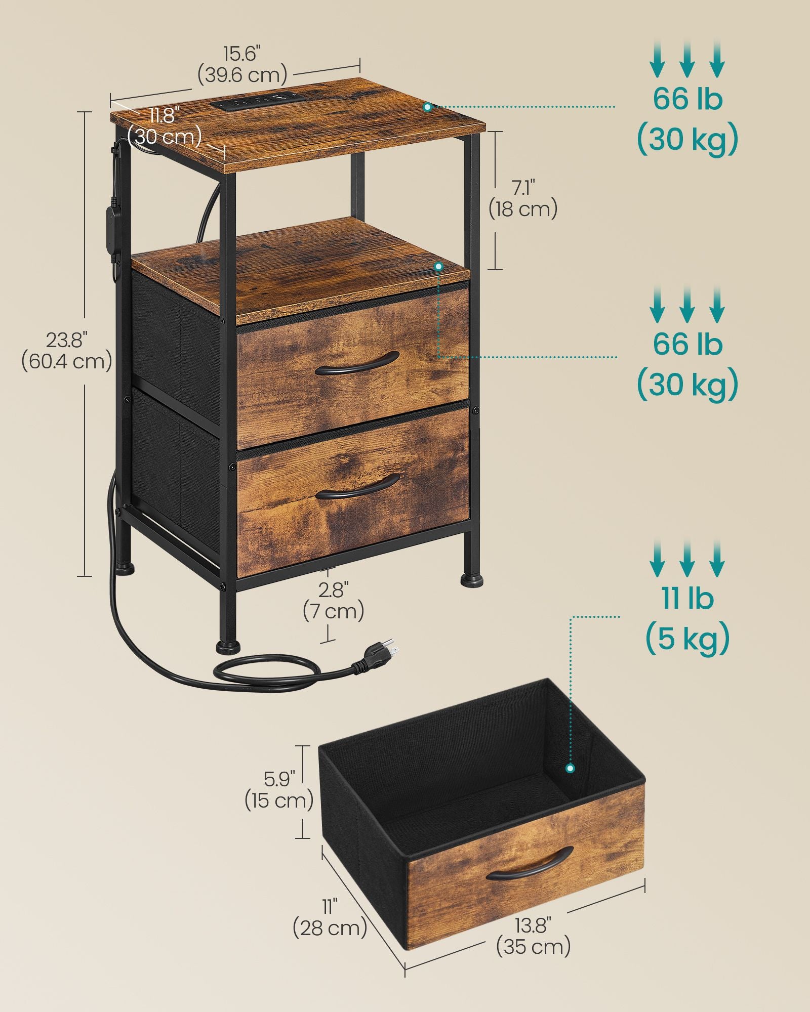 BELLAH Collection - Nightstand with Charging Station and App-Controlled Adjustable LED Lights