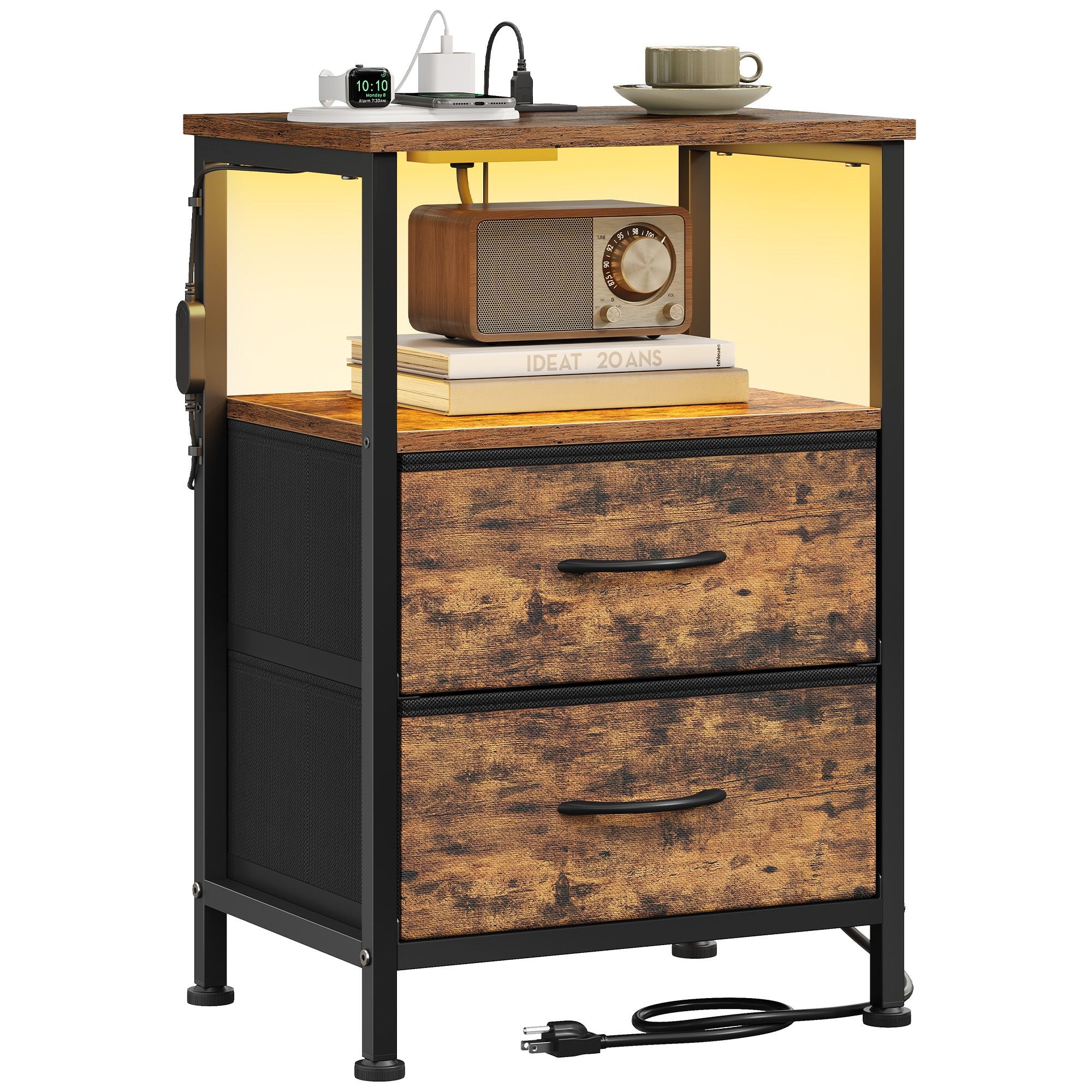 BELLAH Collection - Nightstand with Charging Station and App-Controlled Adjustable LED Lights