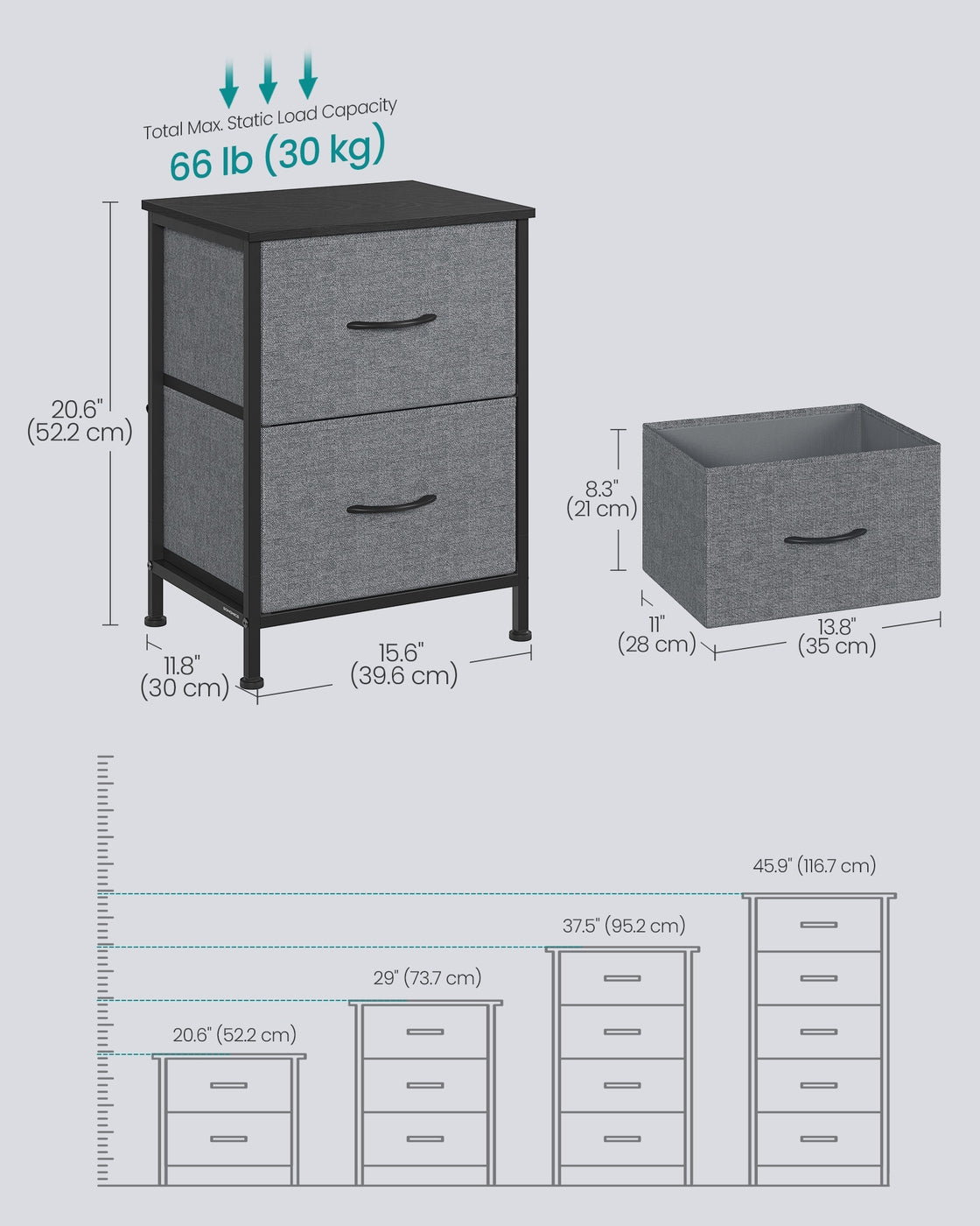 Fabric Chest of Drawers - Steel Frame - Soft Bins