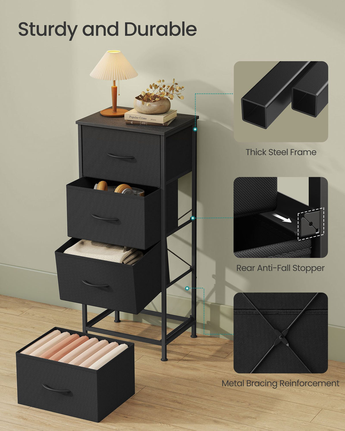 Dresser for Bedroom - Tall Dresser with 4 Fabric Drawers - ULGS314B01S