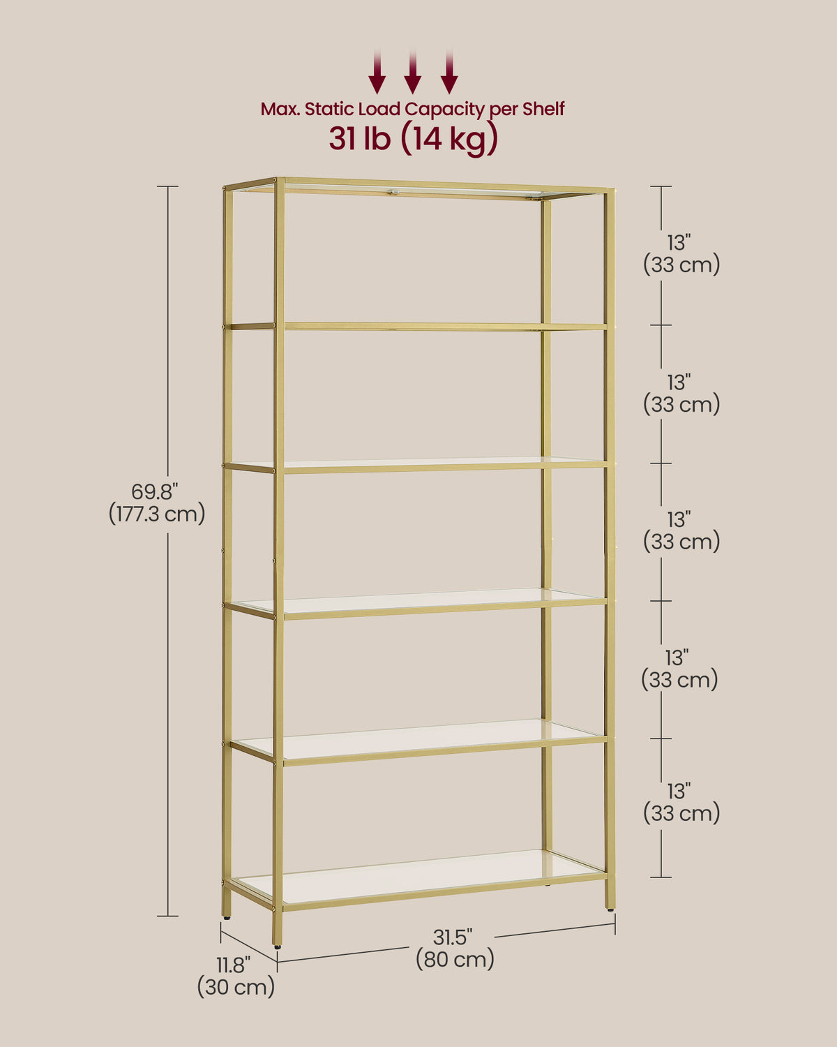 Bookcase - 5-Tier - Slim Shelving Unit - Tempered Glass