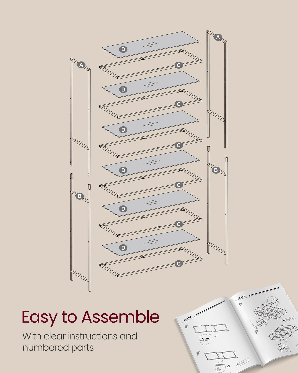 Bookcase - 5-Tier - Slim Shelving Unit - Tempered Glass