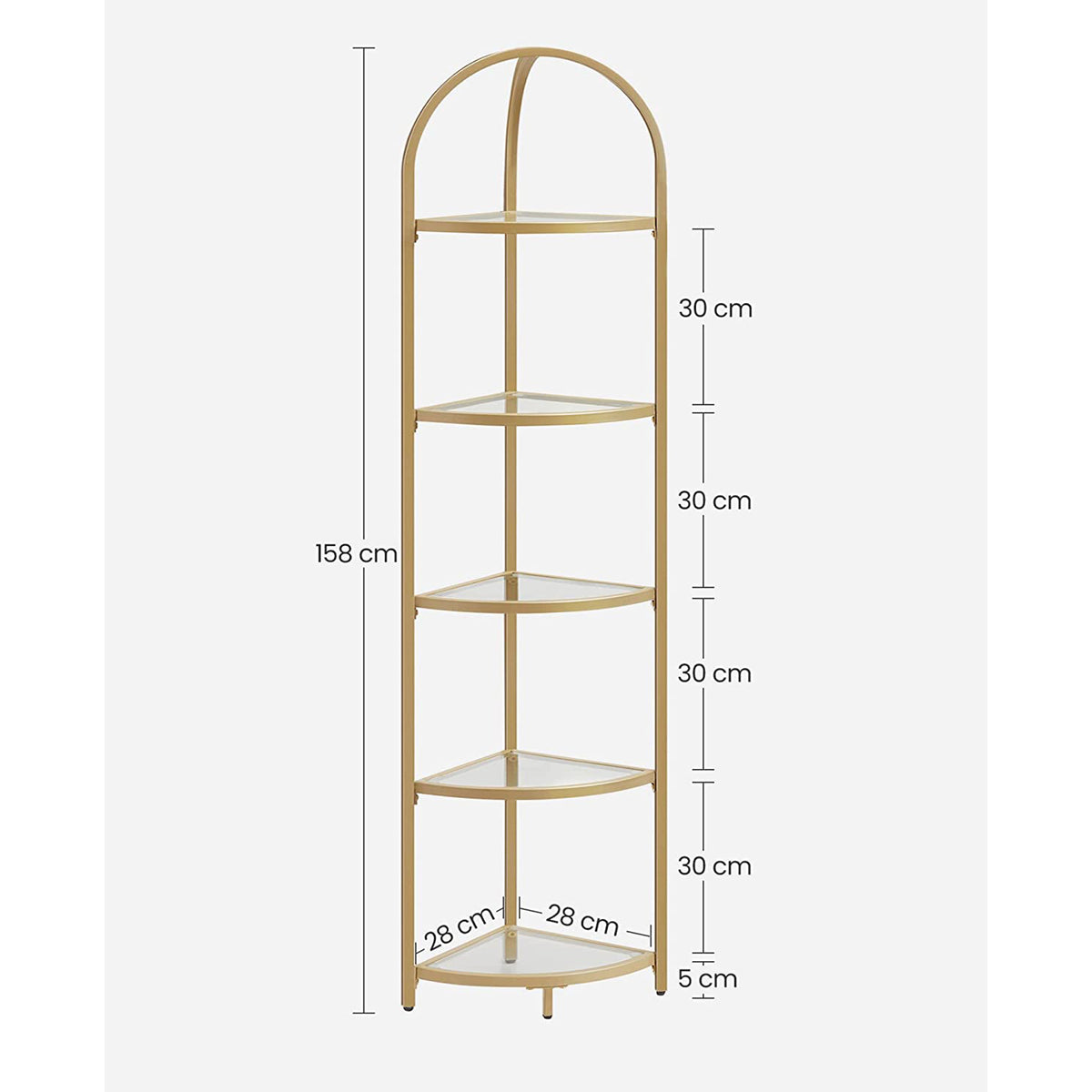 5-Tier Glass Corner Storage Shelf - Metallic Gold