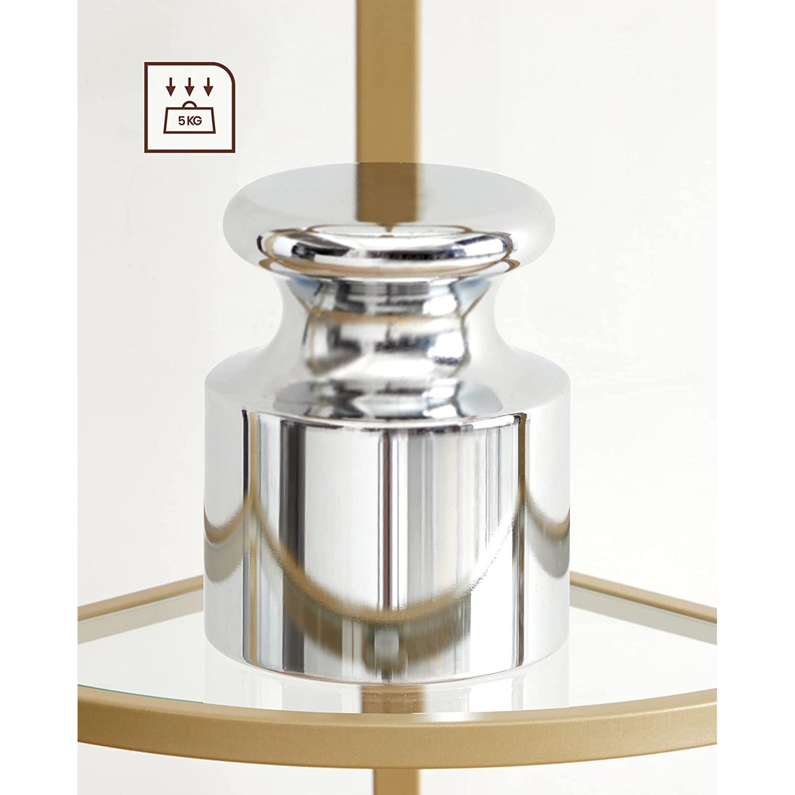 5-Tier Glass Corner Storage Shelf - Metallic Gold