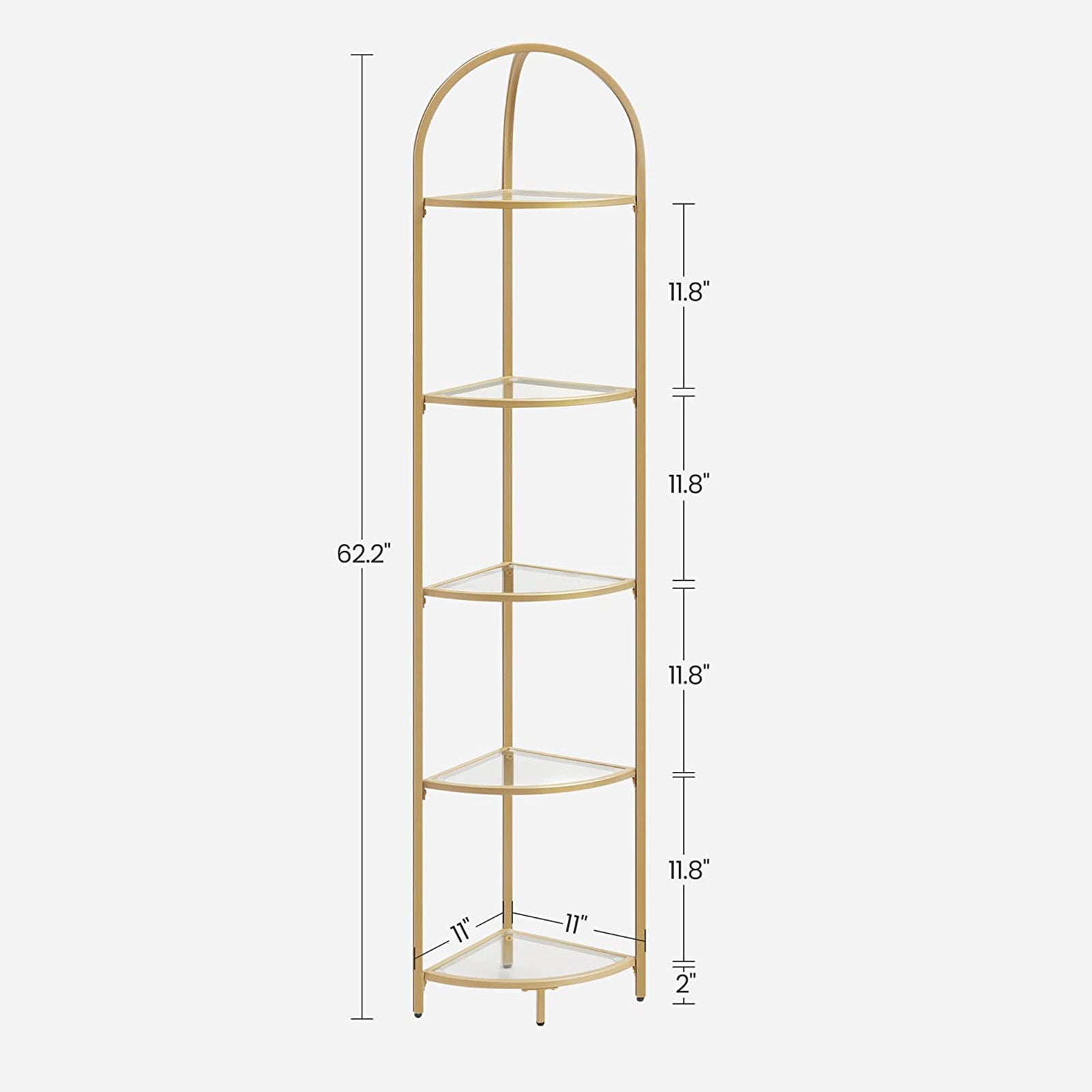 5-Tier Glass Corner Storage Shelf - Metallic Gold