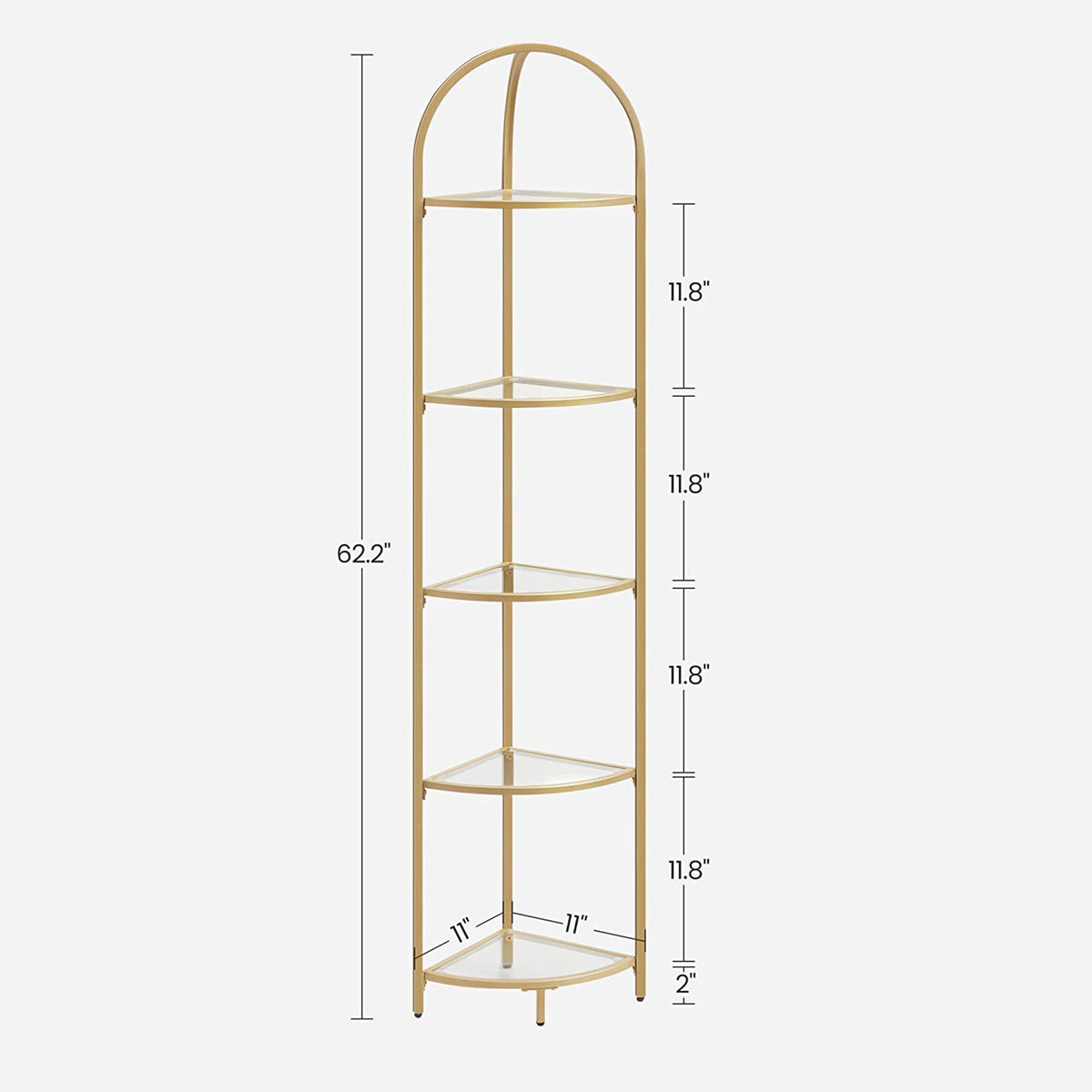 5-Tier Glass Corner Storage Shelf - Metallic Gold