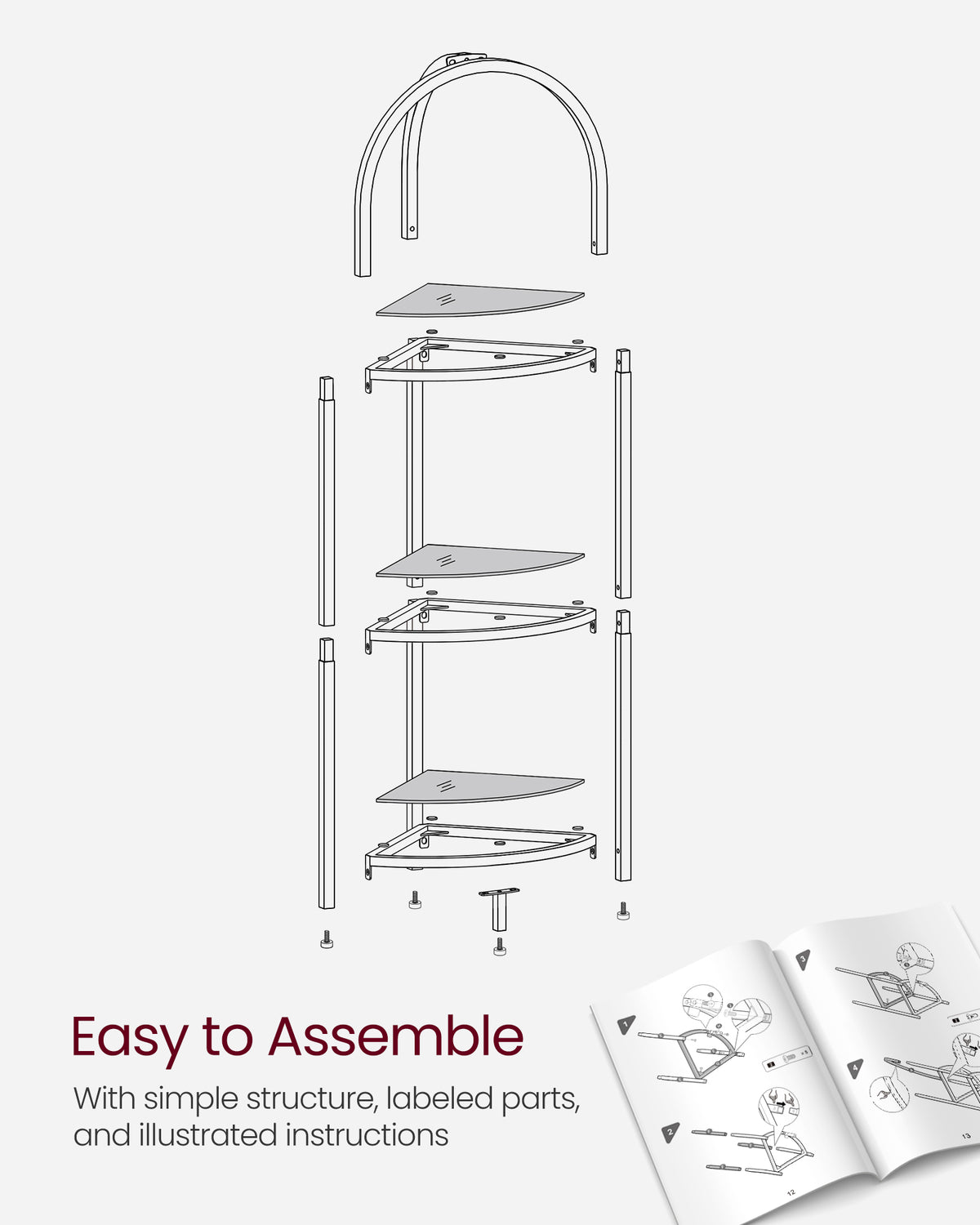 Corner Storage Shelf - 5-Tier - Tempered Glass