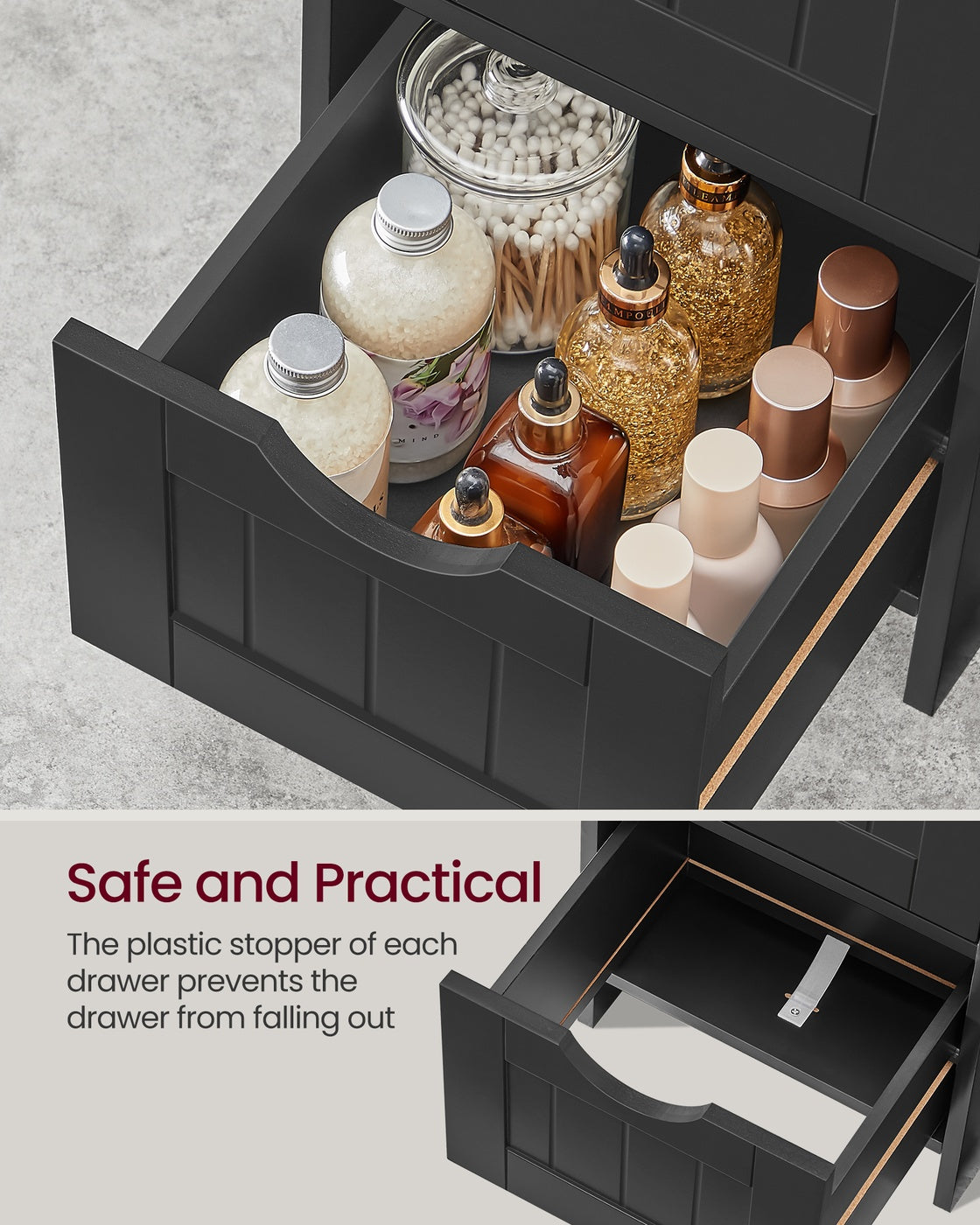 Slim Bathroom Storage Cabinet with 4 Drawers Black