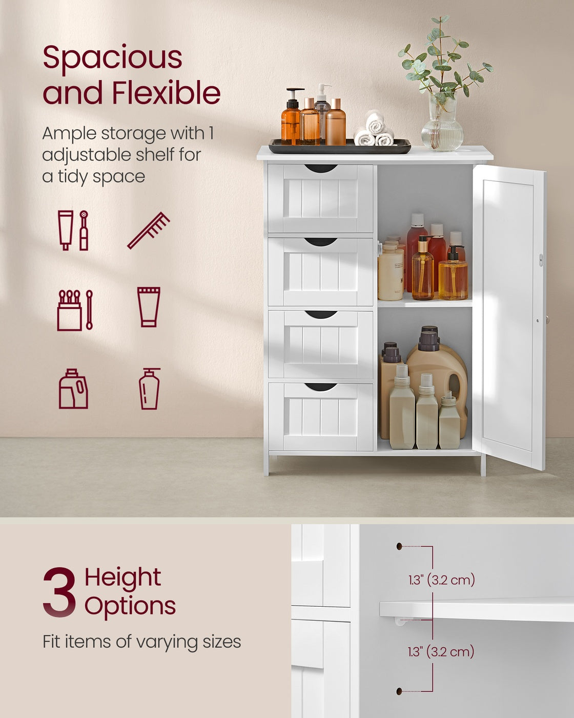 Storage Cabinet - Drawers And Door - 35 Inch - Bathroom Floor Cabinet