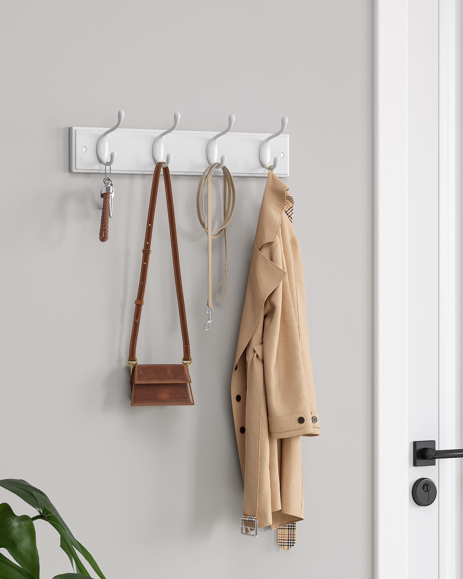Set of 2 Wall-Mounted Coat Rack - Hook Rack - 8 Dual Metal Hooks