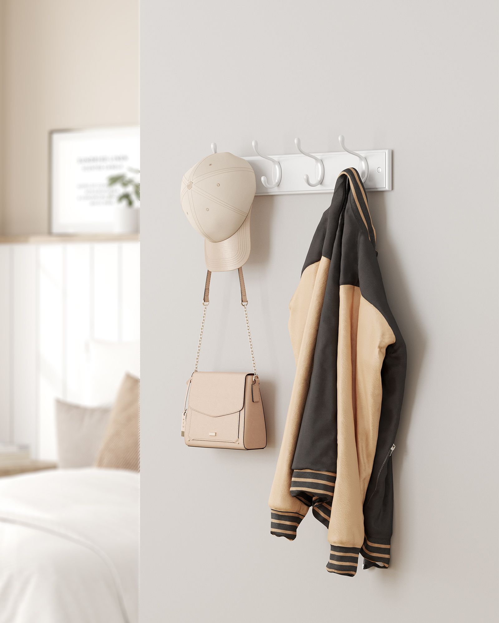 Set of 2 Wall-Mounted Coat Rack - Hook Rack - 8 Dual Metal Hooks