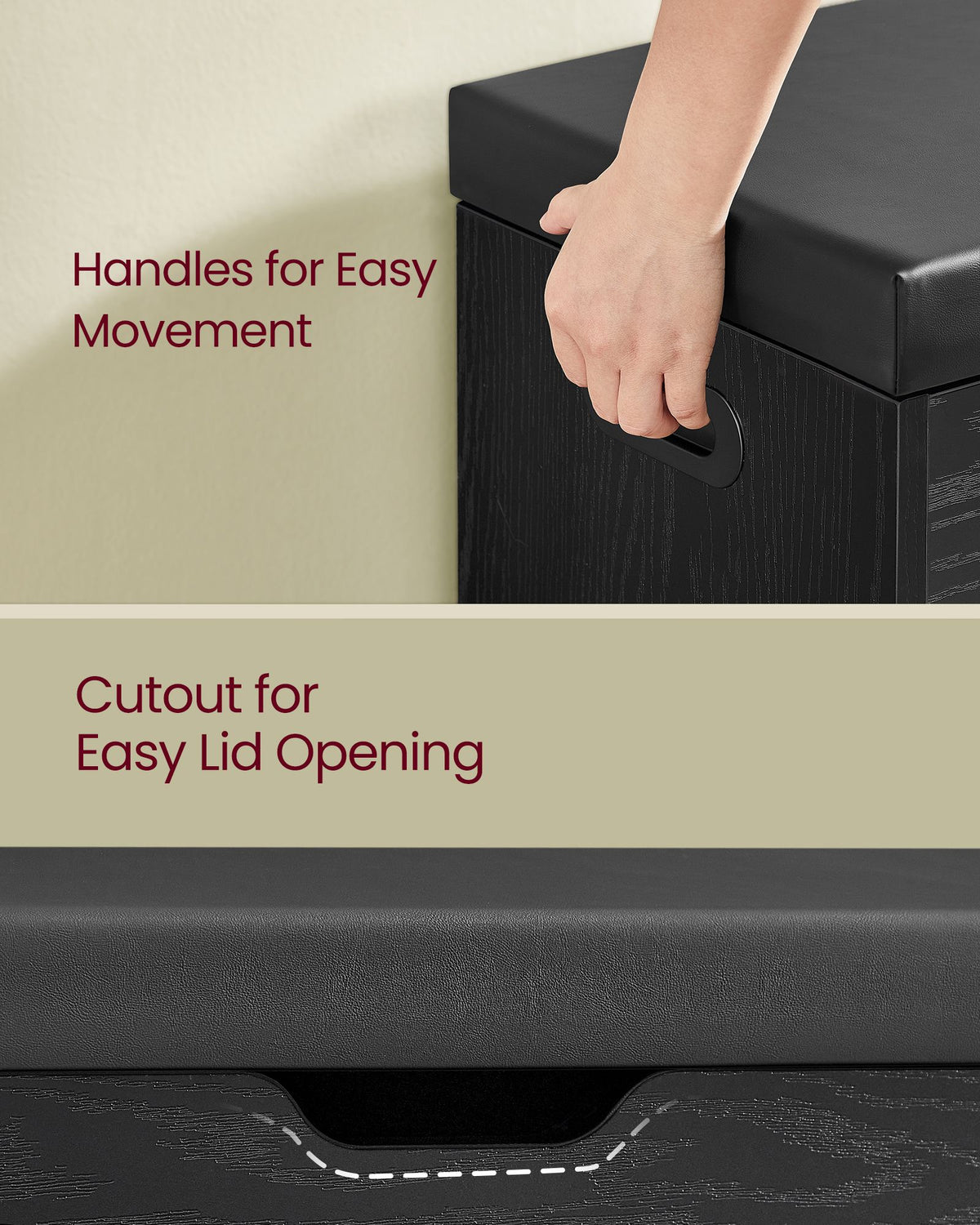 Storage Bench with Cushion - Padded Seat - 3 Compartments