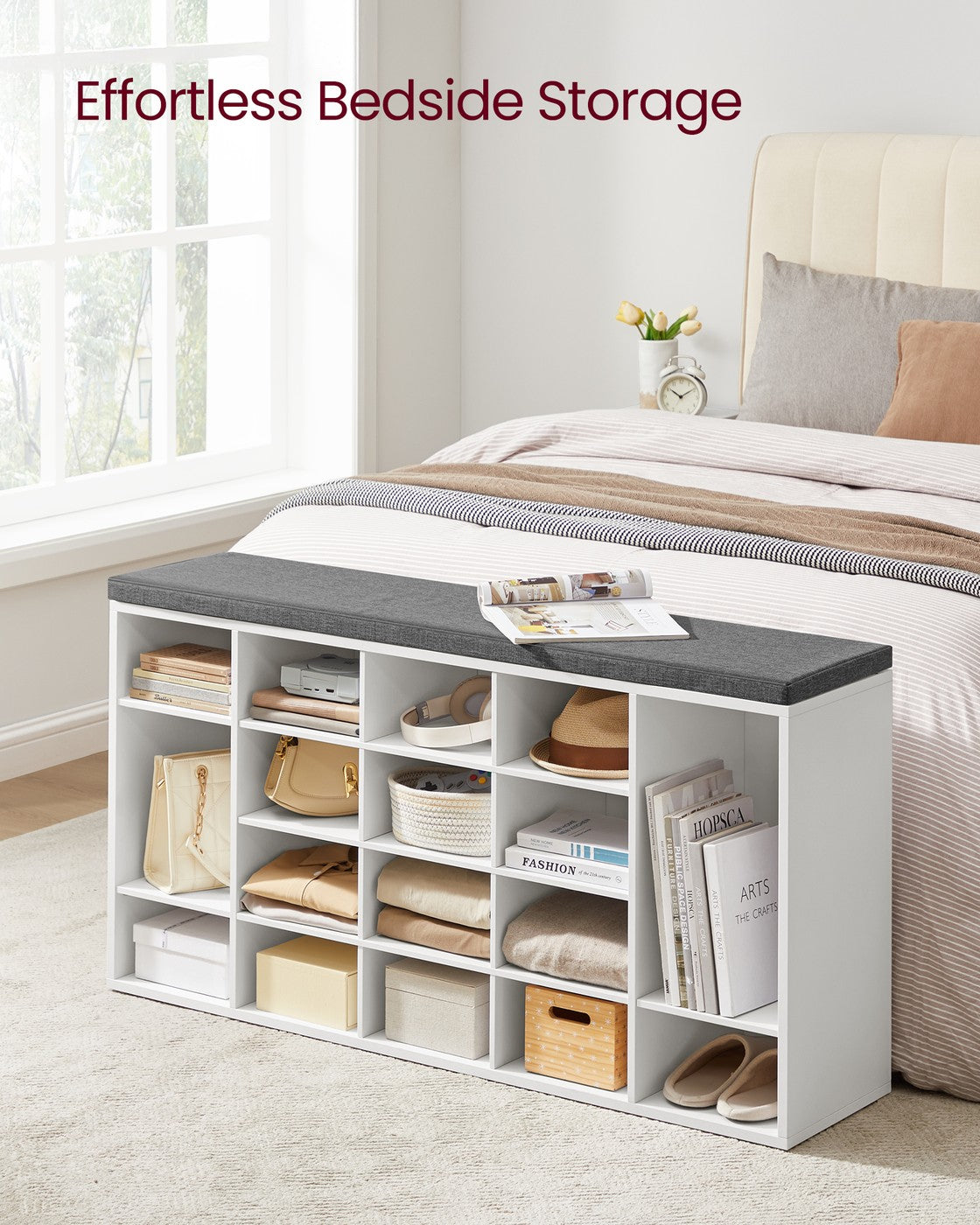 Shoe Bench With Cushion - 20 Compartments - 47 Inch Entryway Bench