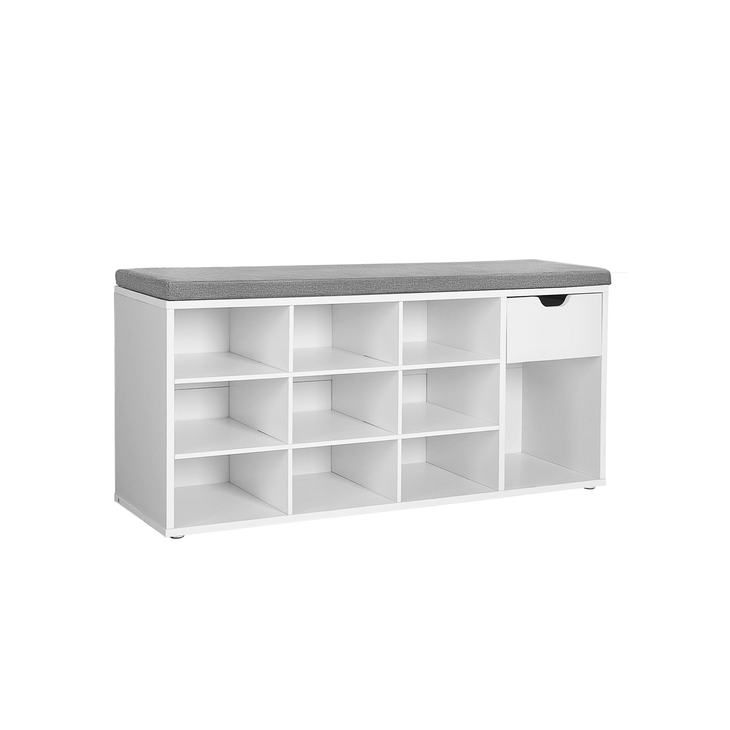 Storage Bench with Cushion - Drawer and Open Compartments - Gray