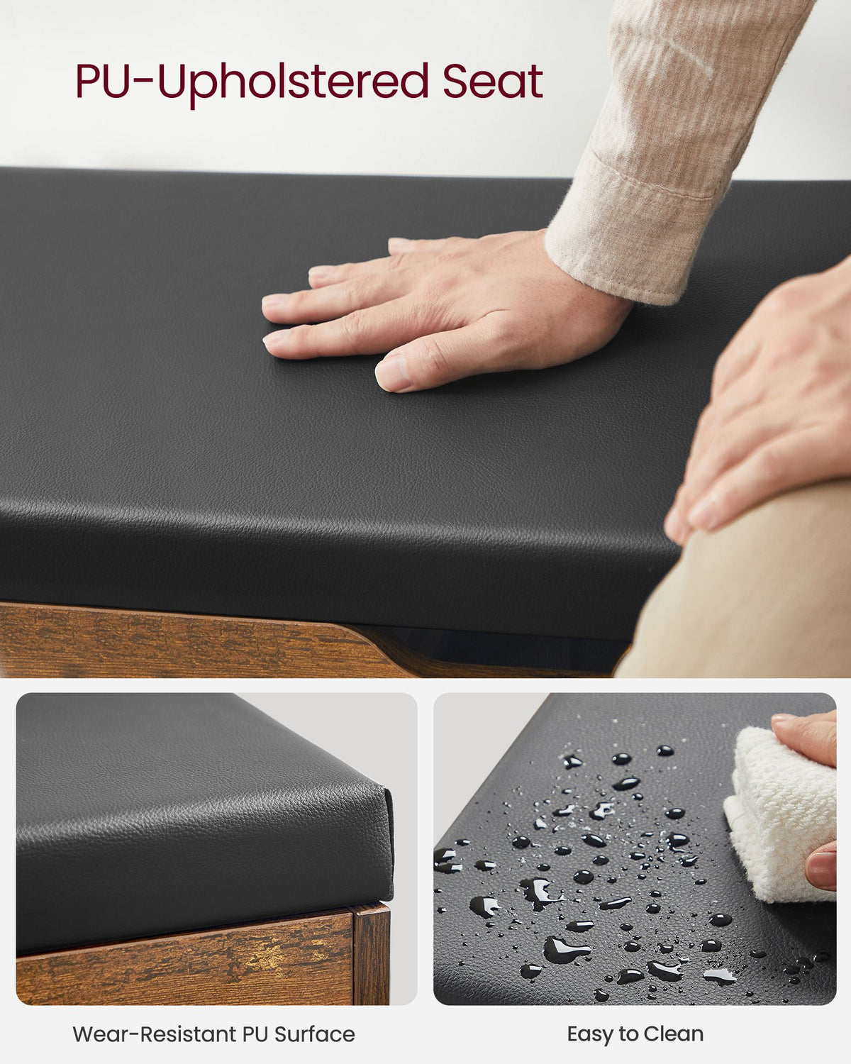 Storage Bench with Cushion - Padded Seat - 3 Compartments