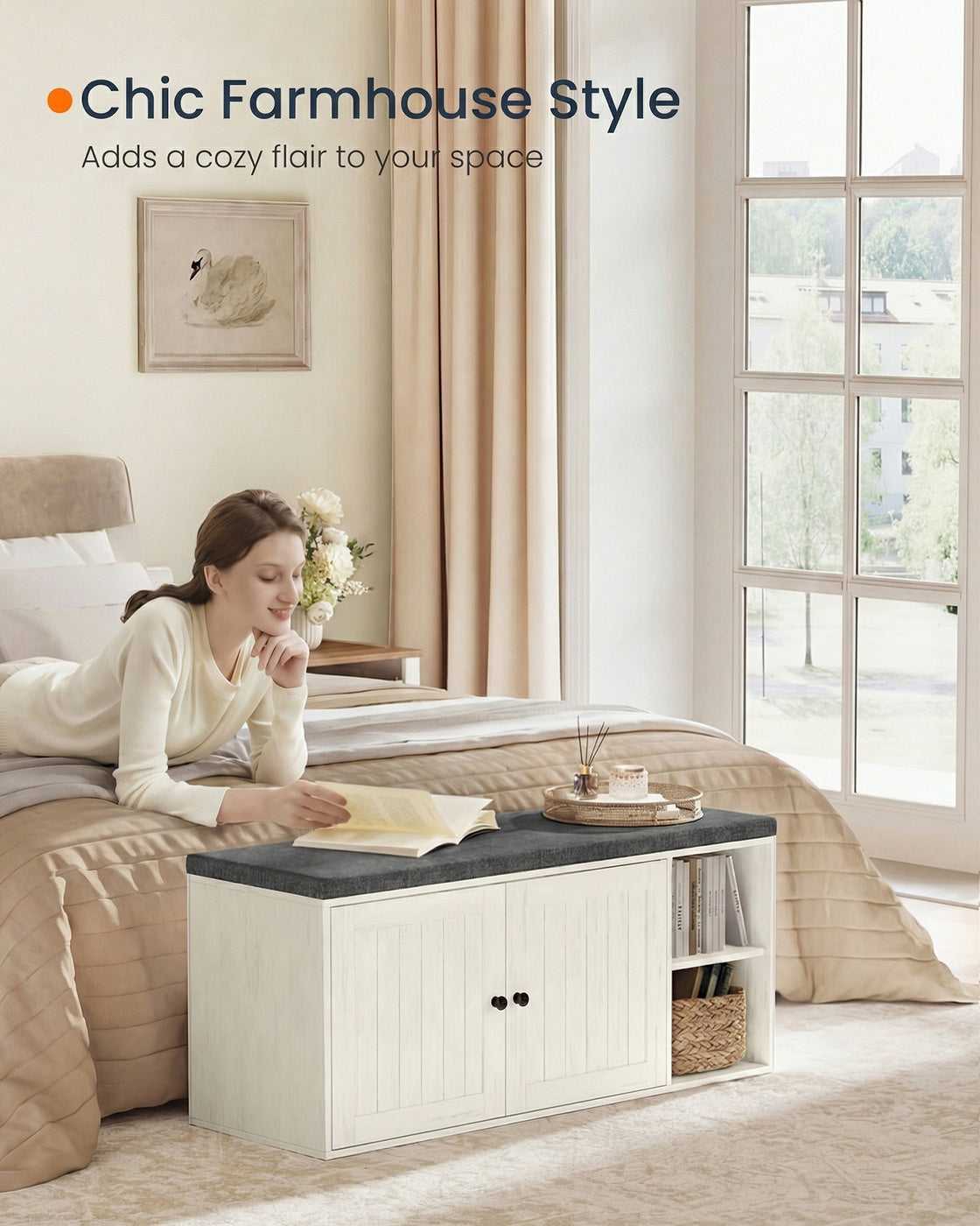Storage Bench With Door - Adjustable Shelf - 40 Inch Entryway Bench
