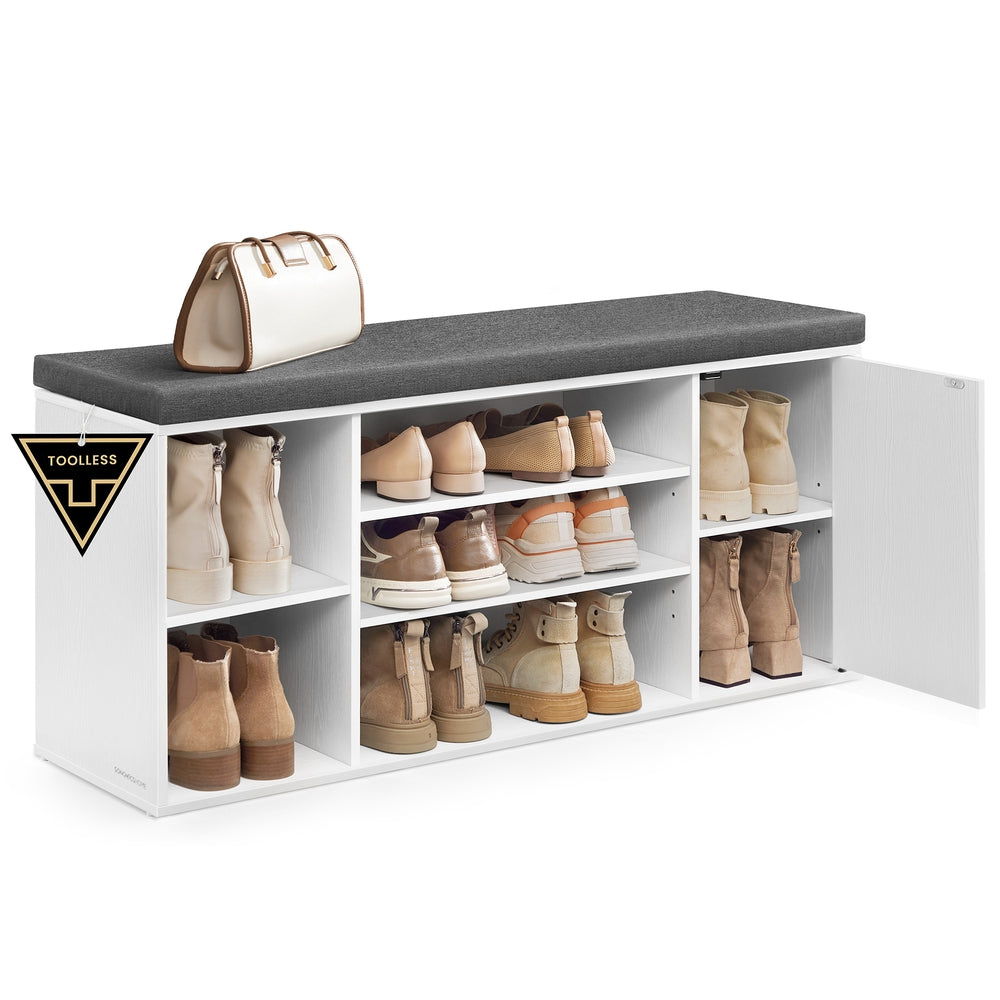 Entryway Shoe Bench With Cushion - White + Gray