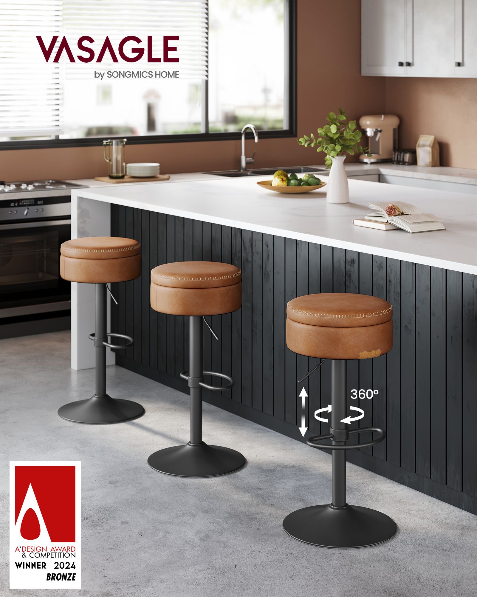EKHO Collection - 360° Swivel Bar Stools Set of 3
