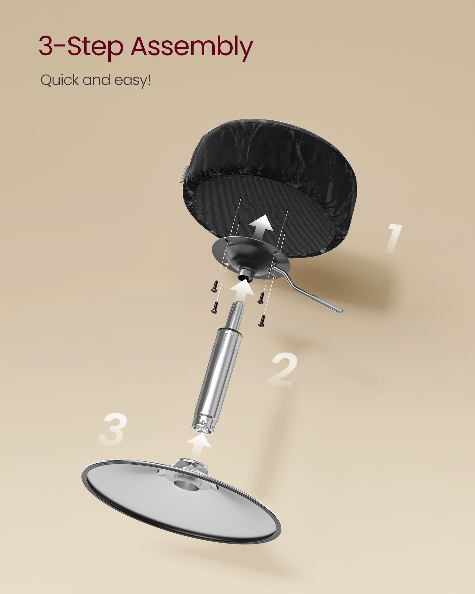 Adjustable Vanity Stool - Makeup Vanity Chair - Ink Black