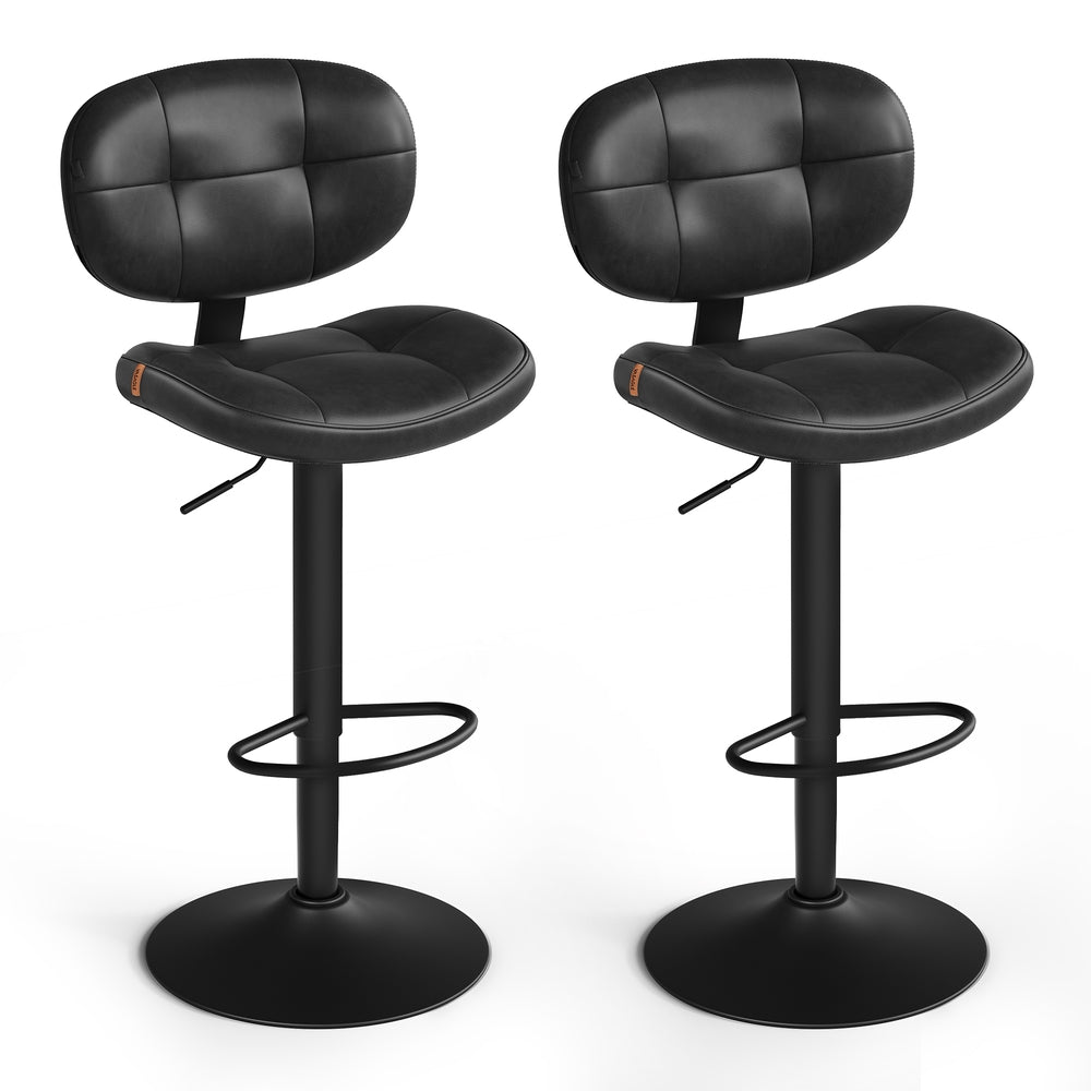 PU Leather Swivel Bar Stools with Back and Footrest - Ink Black