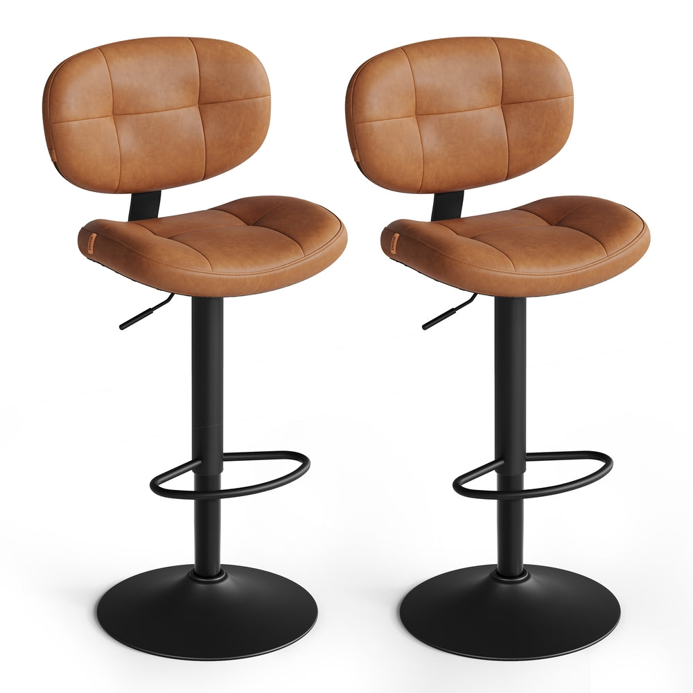 PU Leather Swivel Bar Stools with Back and Footrest - Caramel Brown