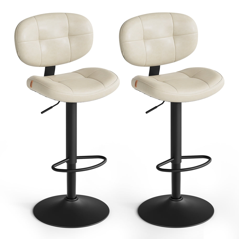 PU Leather Swivel Bar Stools with Back and Footrest - Cream White
