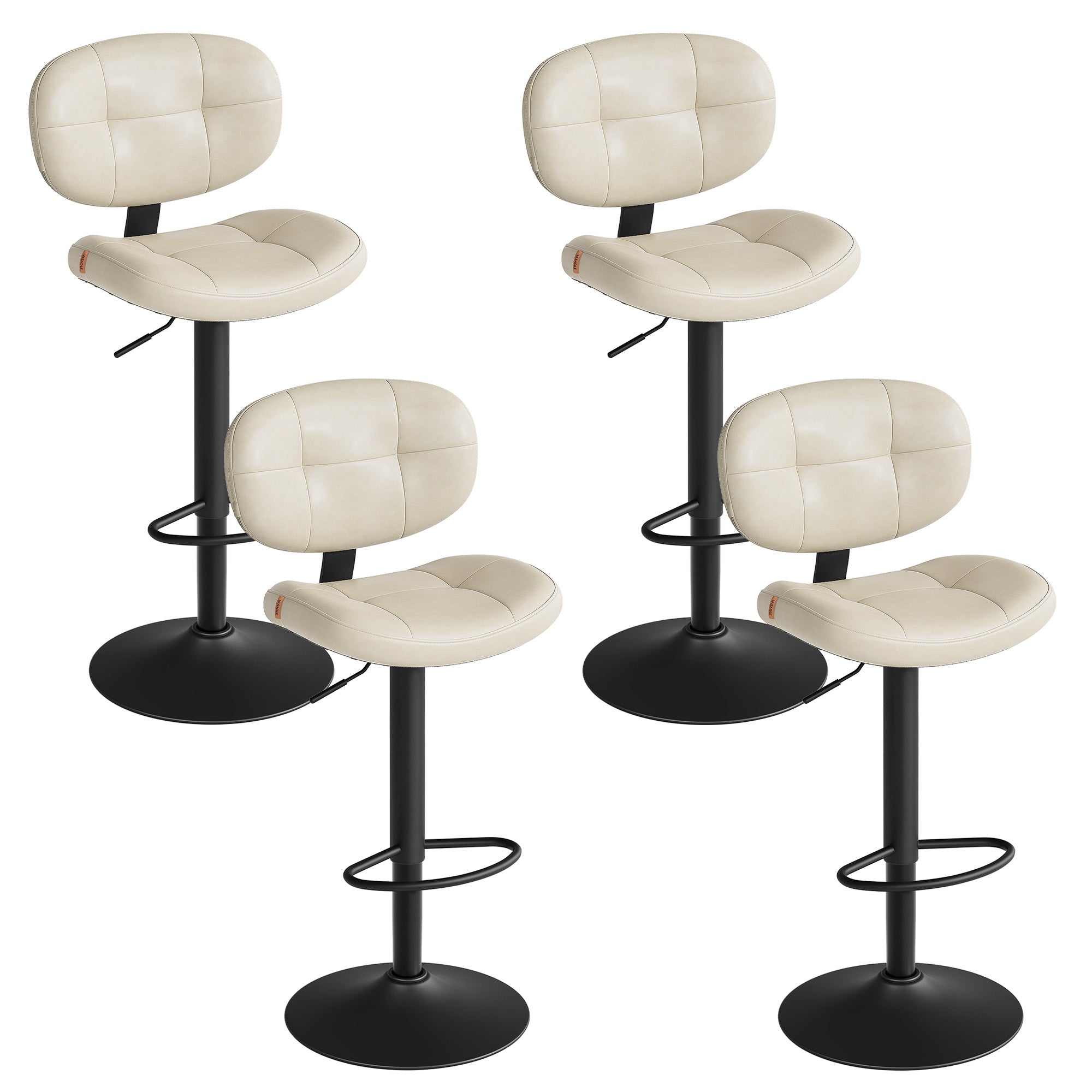 Bar Stools - Height Adjustable Kitchen Barstools - Set of 4 - Ink Black - Cream White