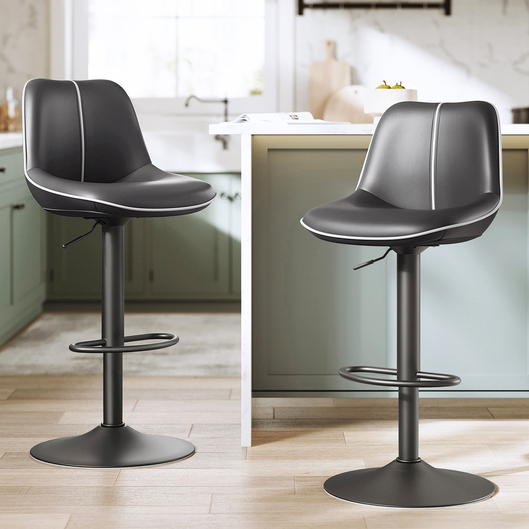 Bar Stools Set of 2 - Adjustable Height Swivel Barstools - Ink Black