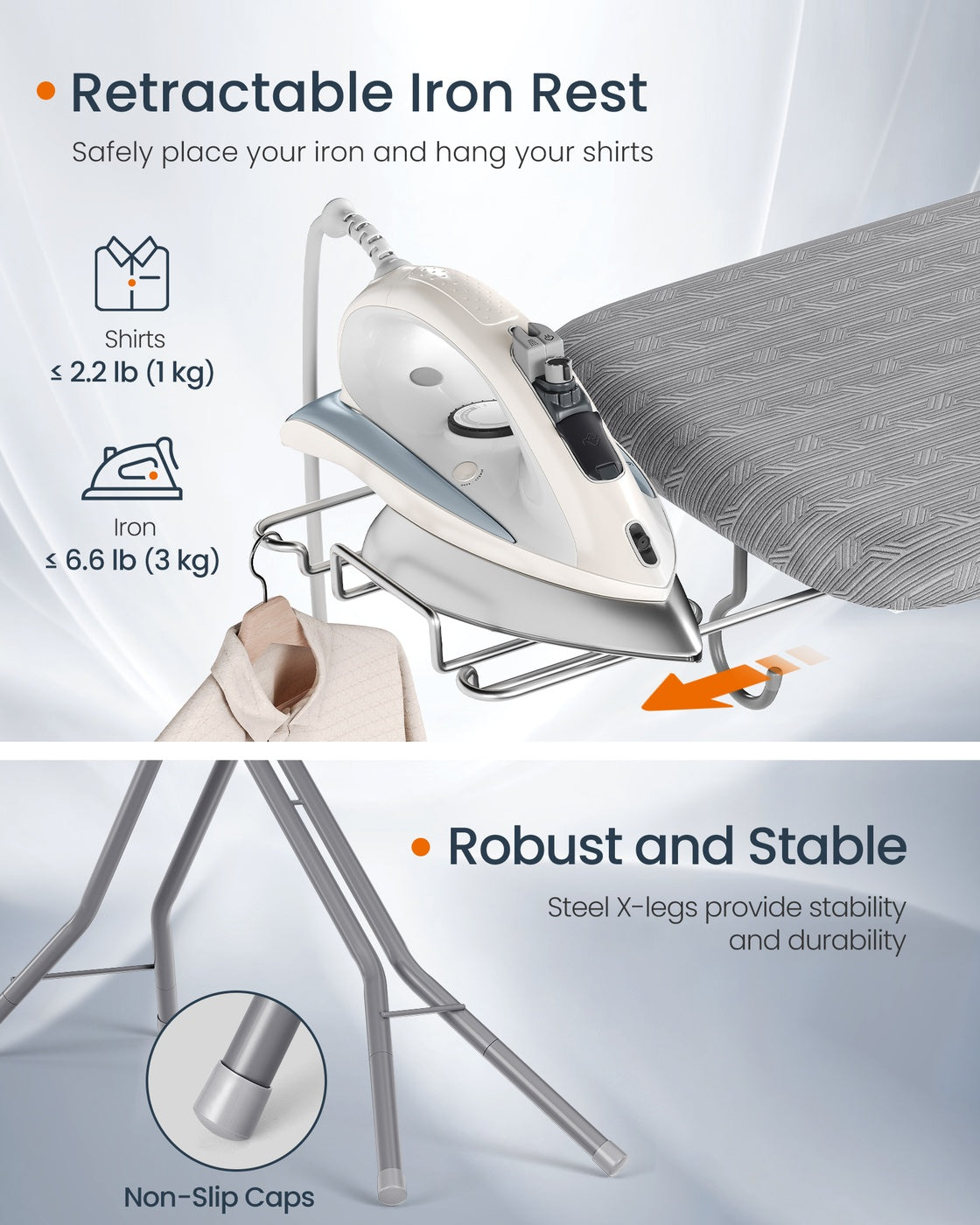 Foldable Ironing Board - Heat-Resistant Cover - 50 Inch - Adjustable Height