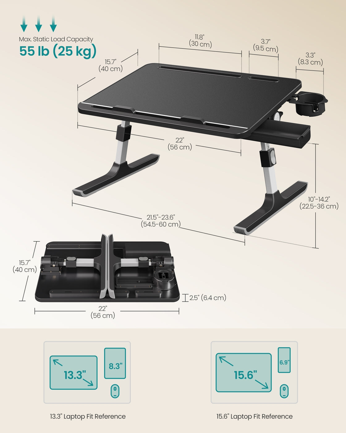 Foldable Bed Laptop Desk - Adjustable Tilt - Cup Holder