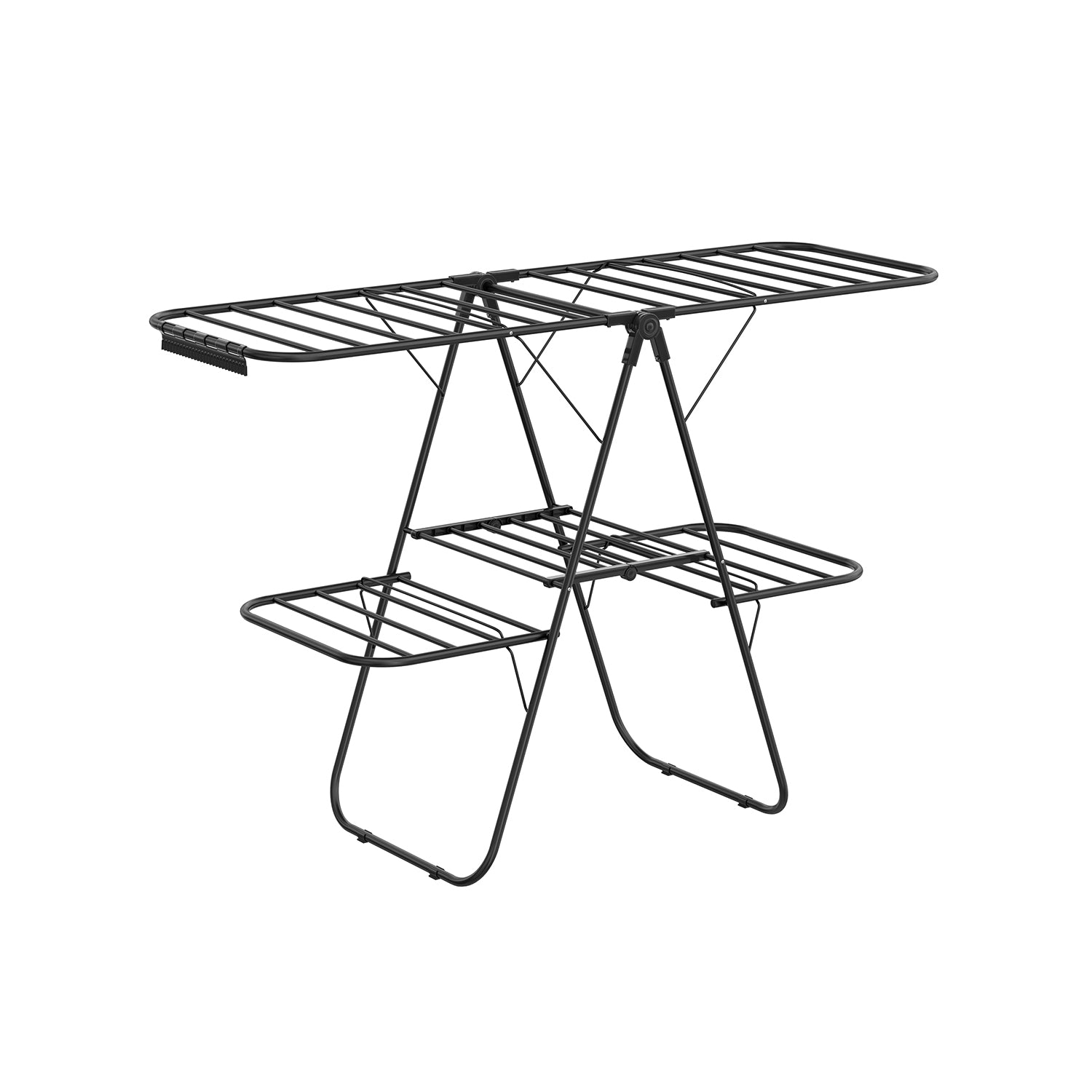 Foldable 2-Level Clothes Drying Rack with Height-Adjustable Wings - Black