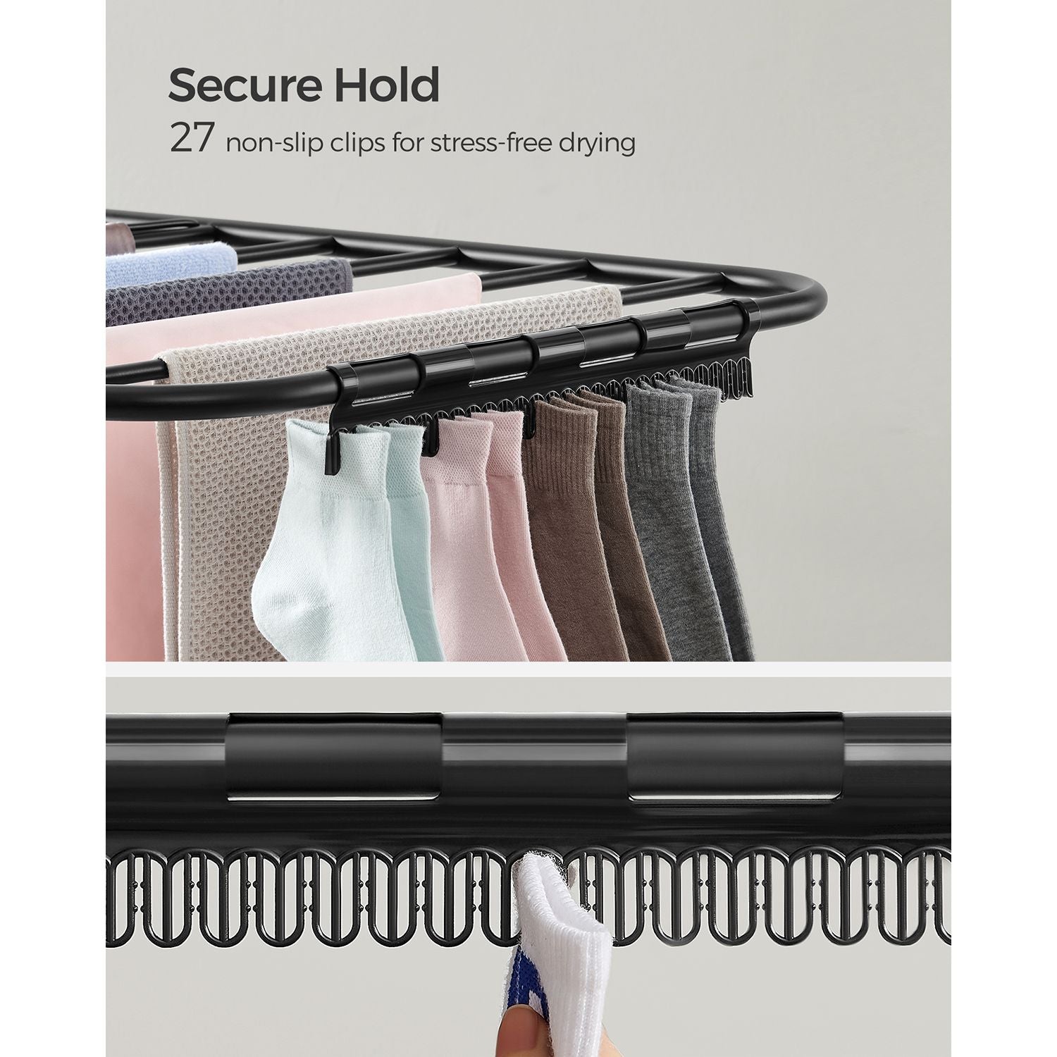 Foldable 2-Level Clothes Drying Rack with Height-Adjustable Wings - Black