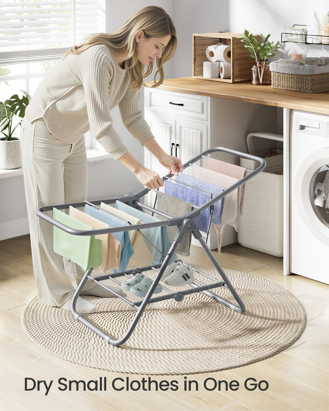 Small Foldable 2-Level Clothes Drying Rack - Cloud White