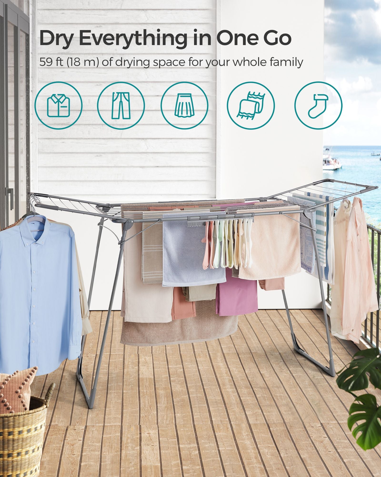 Clothes Drying Rack Foldable - Gray