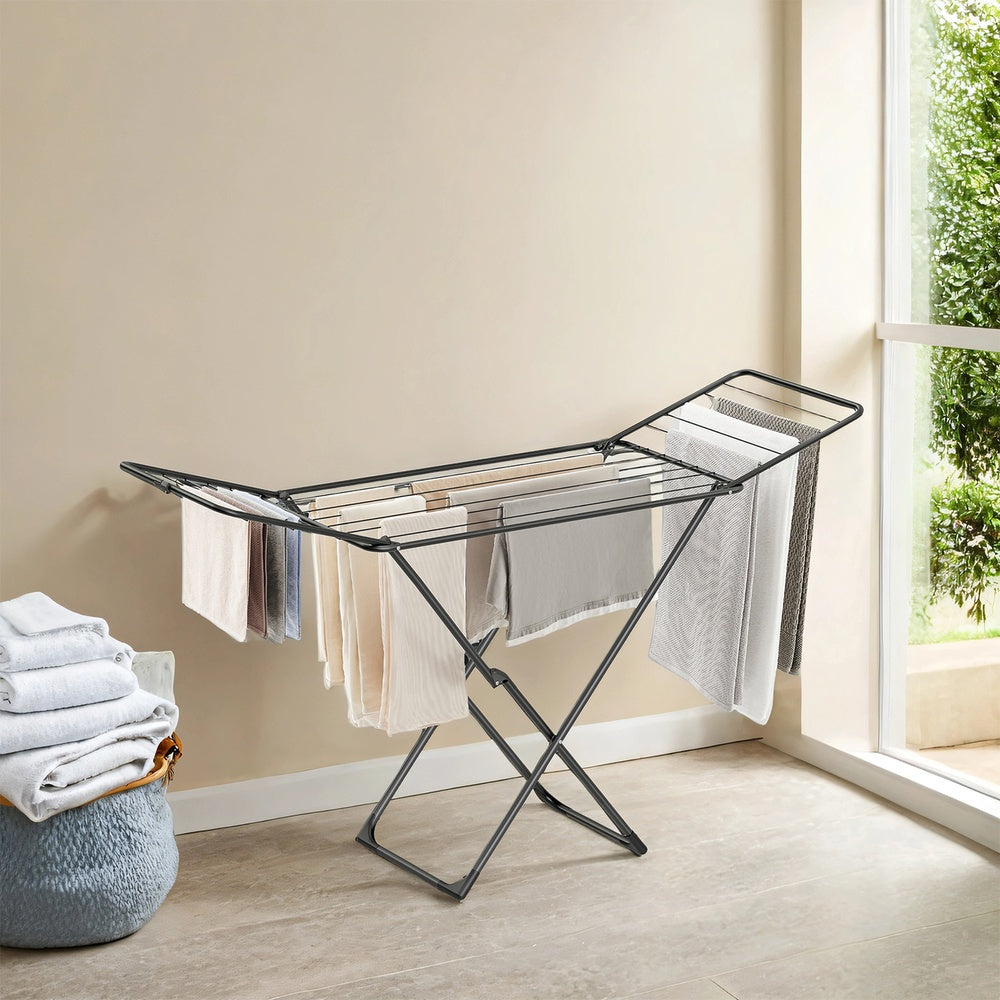 Foldable Clothes Drying Rack with Gullwings for Laundry Use