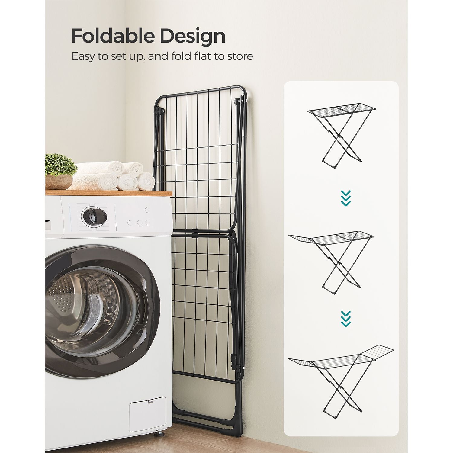 Clothes Drying Rack with Gullwings - Black