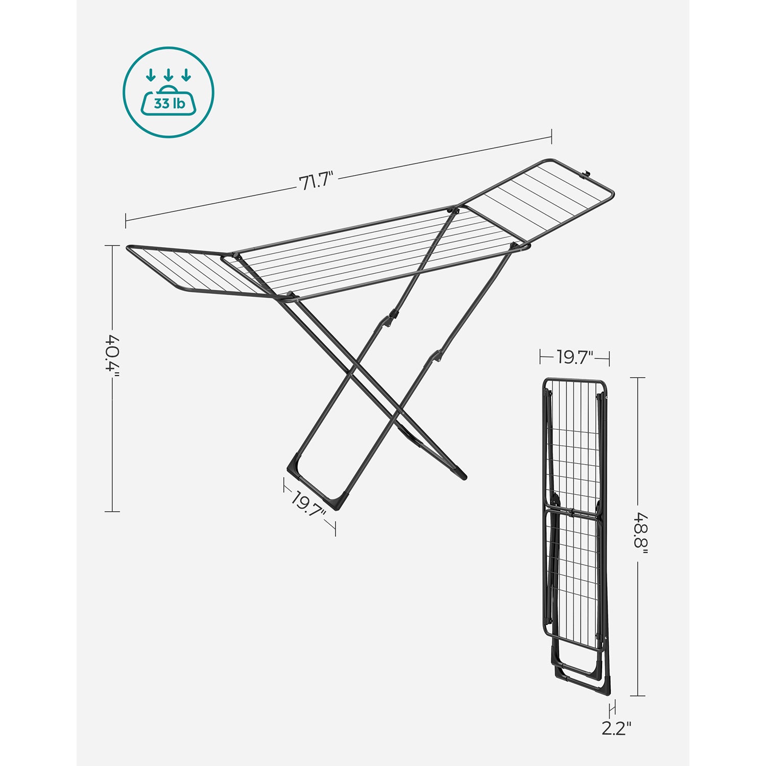 Clothes Drying Rack with Gullwings - Black