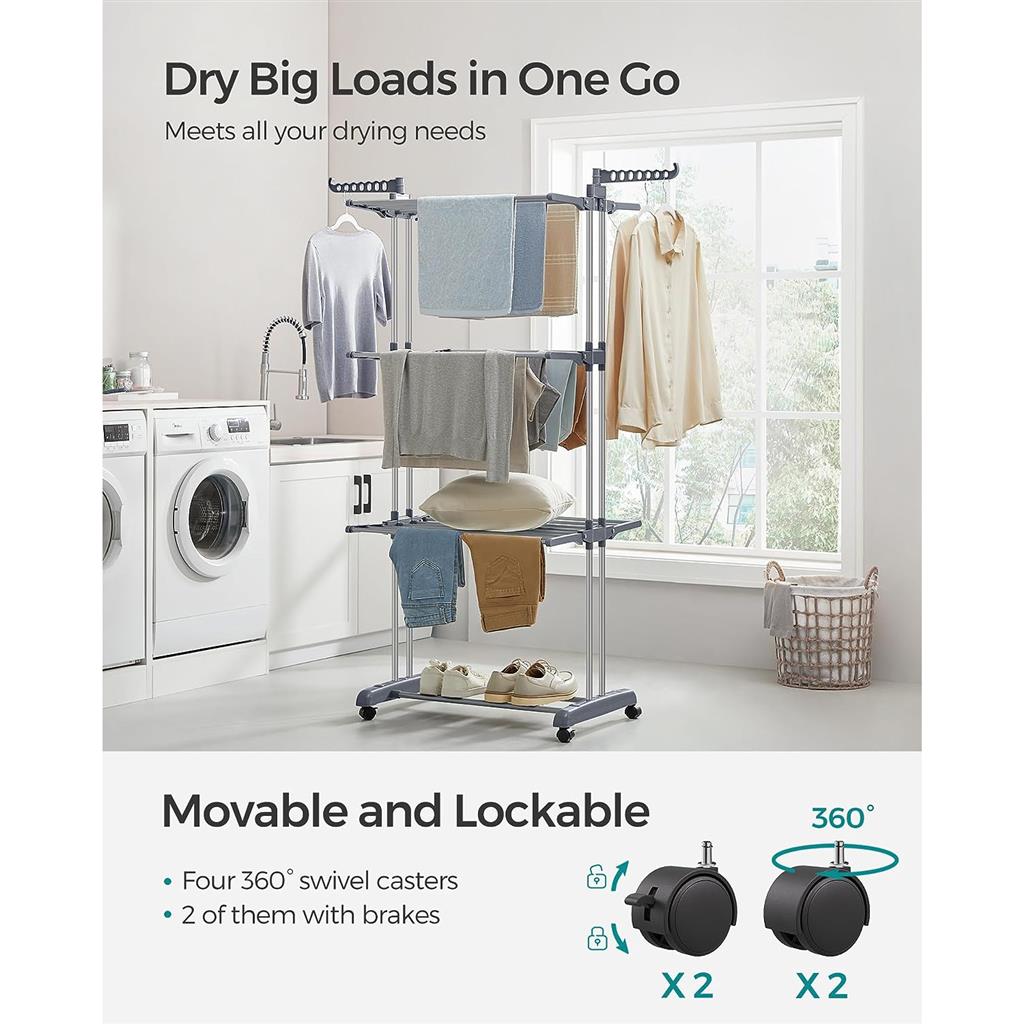 4-Tier Clothes Drying Rack Stand - Gray