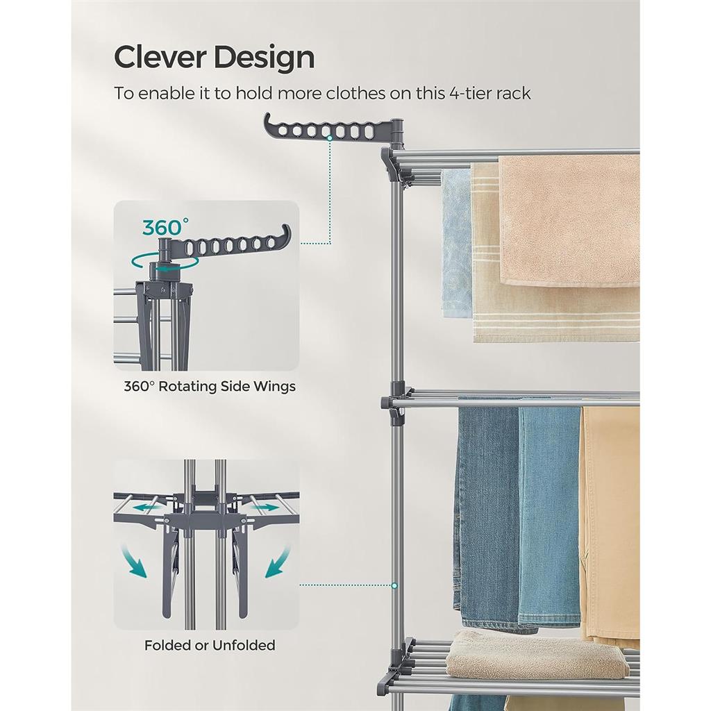 4-Tier Clothes Drying Rack Stand - Gray
