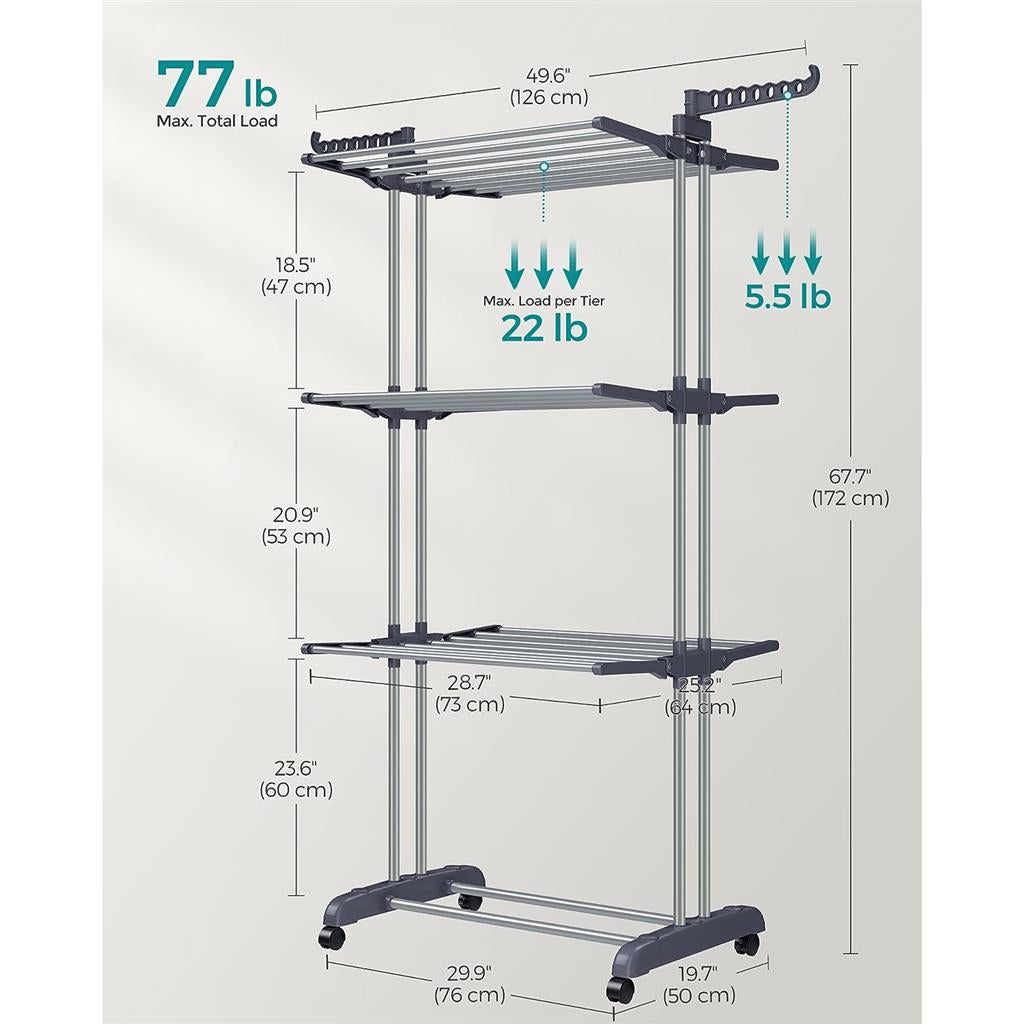 4-Tier Clothes Drying Rack Stand - Gray